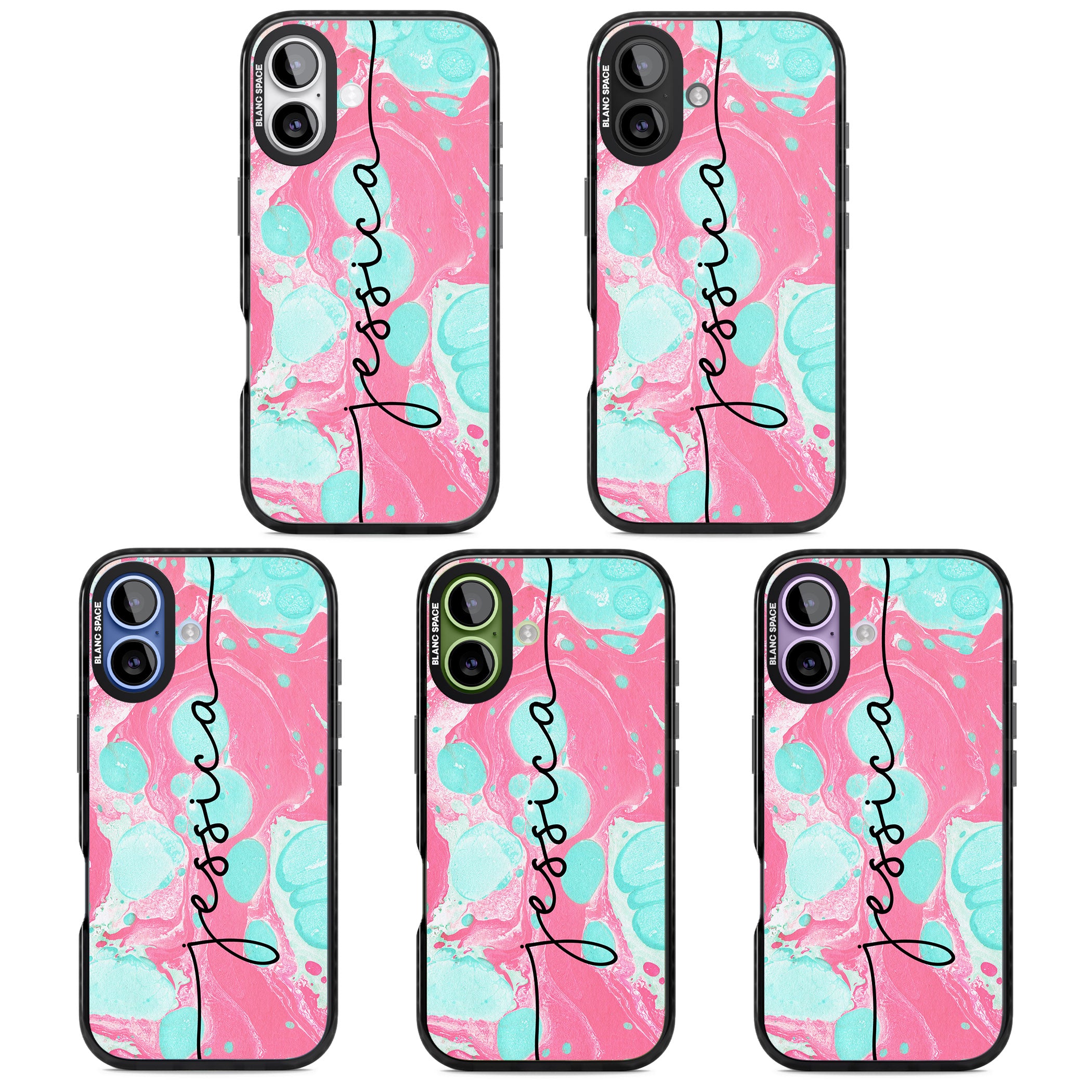 Personalised Turquoise & Pink Marbled iPhone 17 Impact Pro Black Phone Case APT Impact Protection