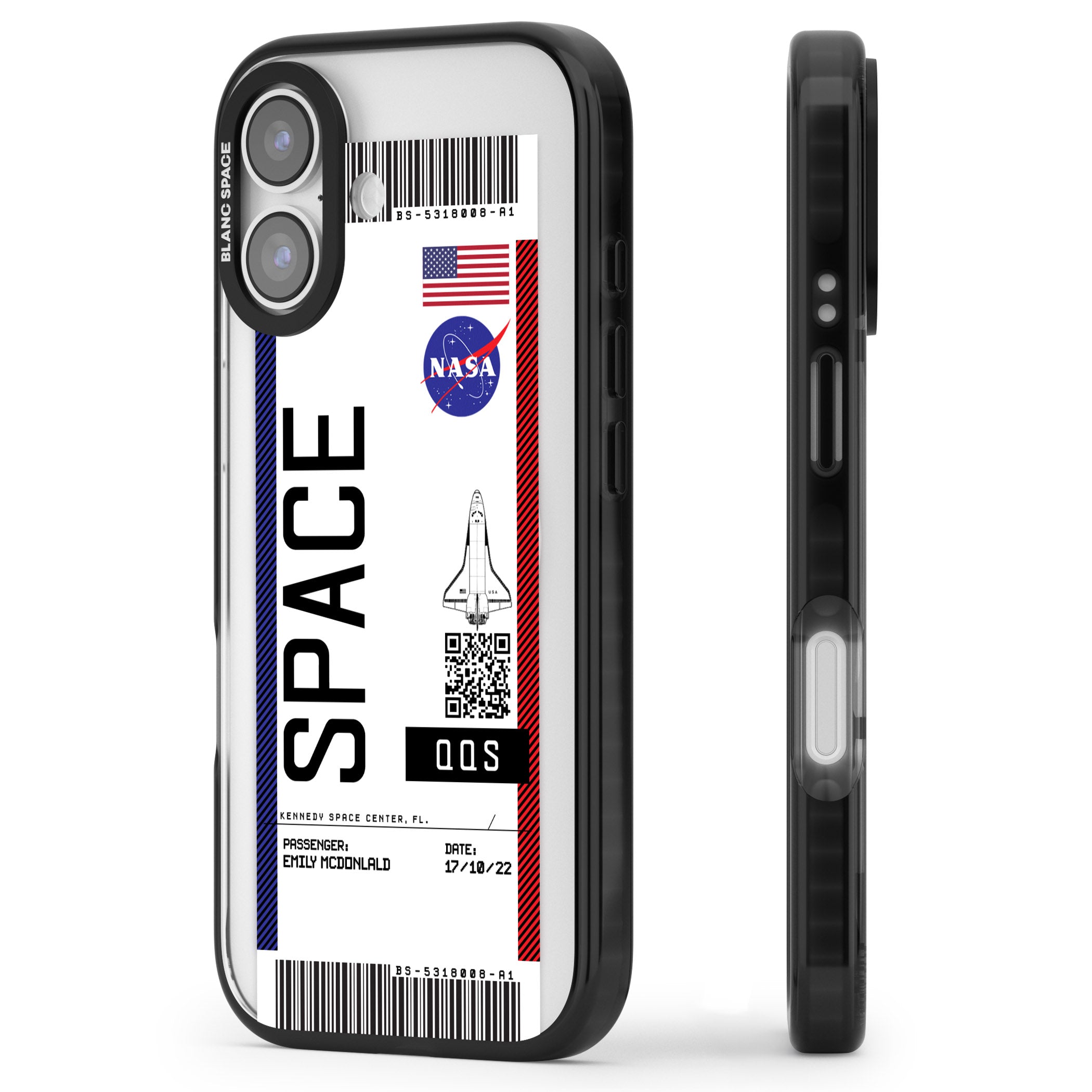 Personalised Nasa Boarding Pass (Light) iPhone 17 Impact Pro Black Phone Case Side Profile