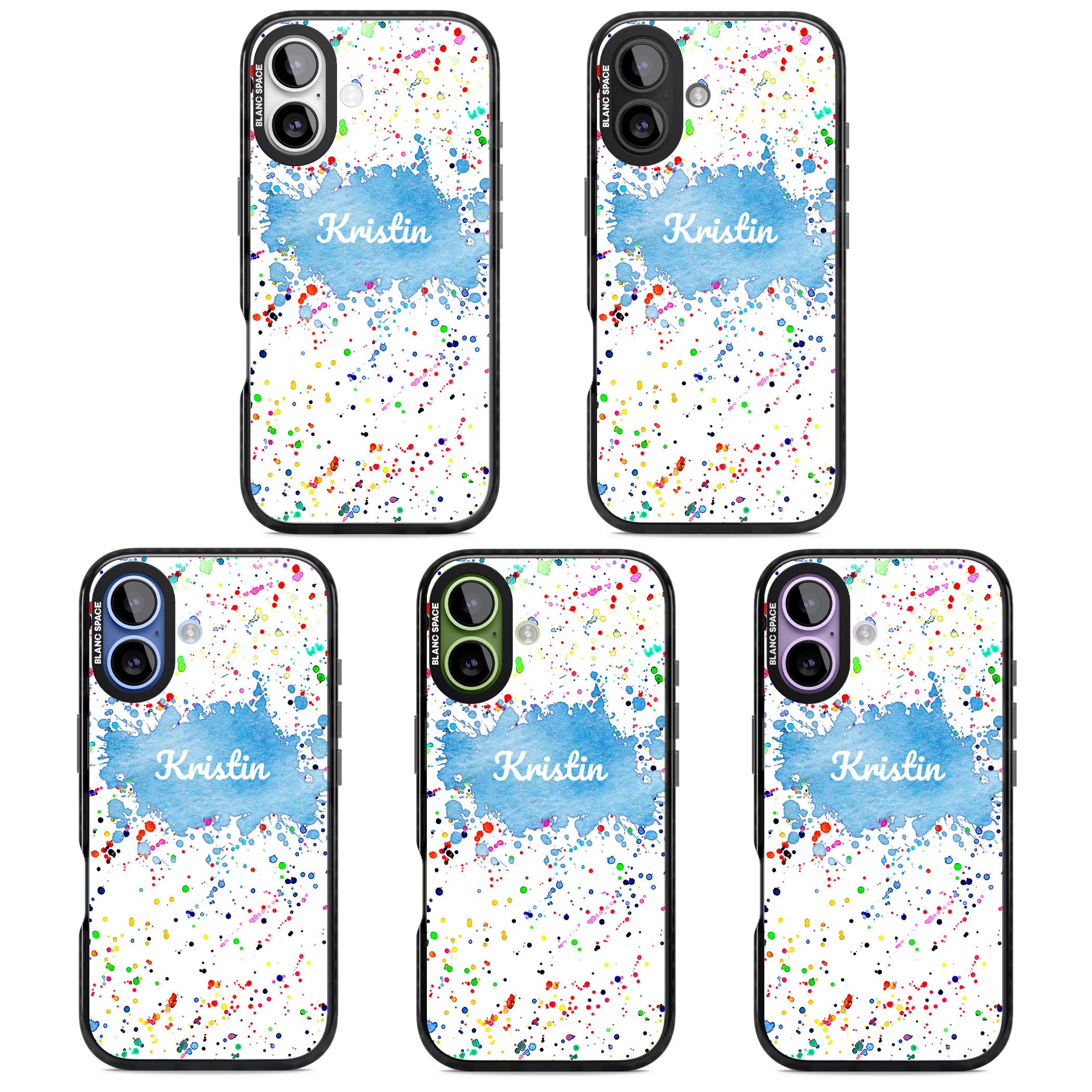 Personalised Rainbow Splatter Name iPhone 17 Impact Pro Black Phone Case APT Impact Protection
