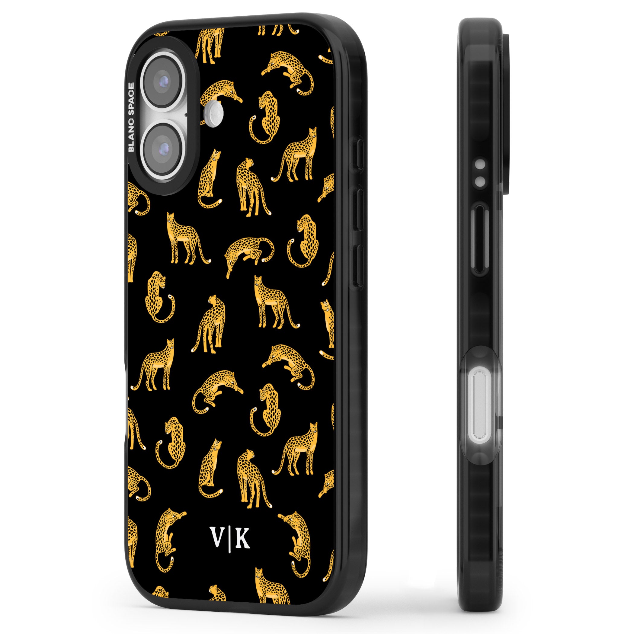 Personalised Gold Cheetah Pattern iPhone 17 Impact Pro Black Phone Case Side Profile
