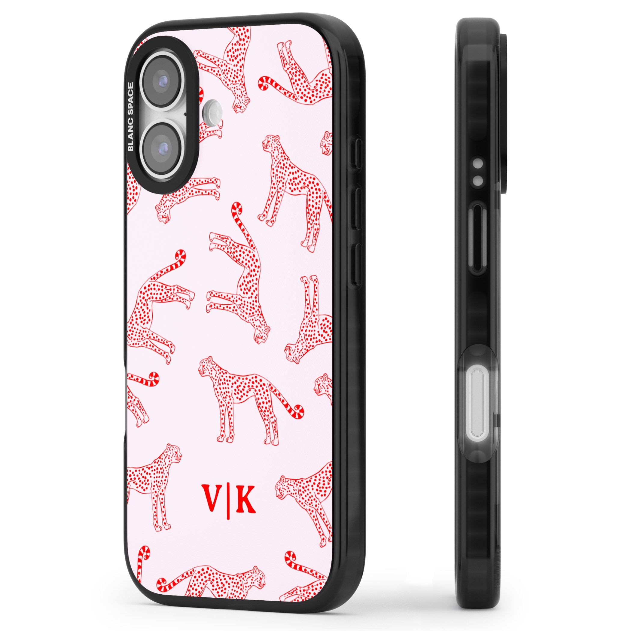 Personalised Red & Pink Cheetah iPhone 17 Impact Pro Black Phone Case Side Profile