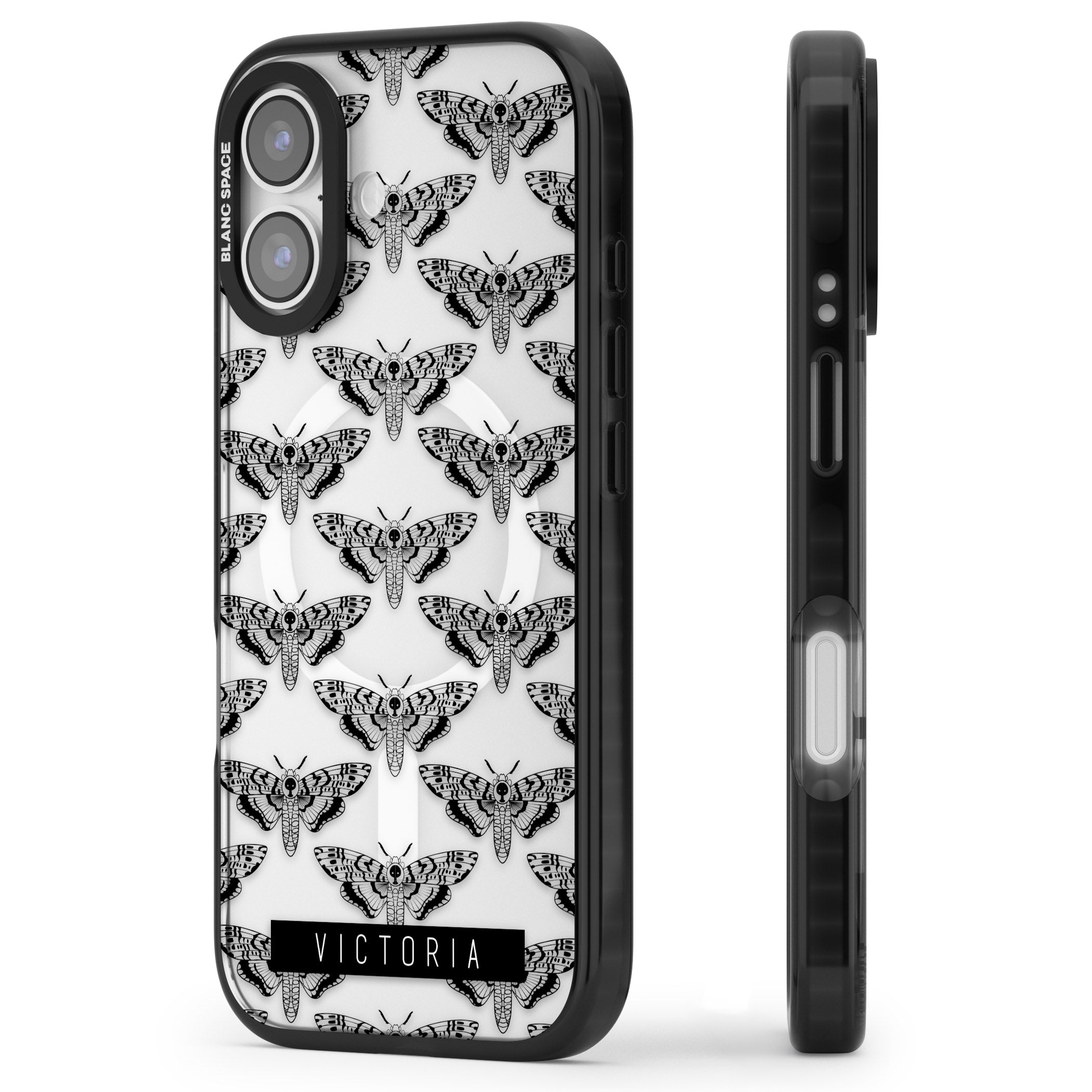 Personalised Hawk Moth Pattern iPhone 17 Impact Pro Black Phone Case Side Profile