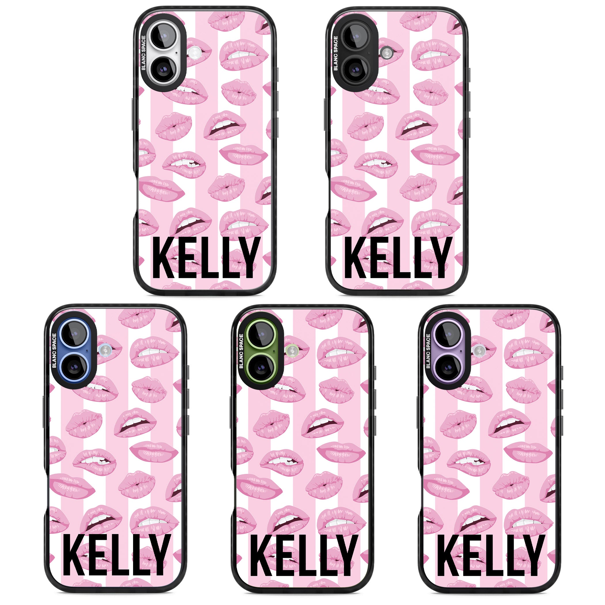 Personalised Pink Stripes & Lips iPhone 17 Impact Pro Black Phone Case APT Impact Protection