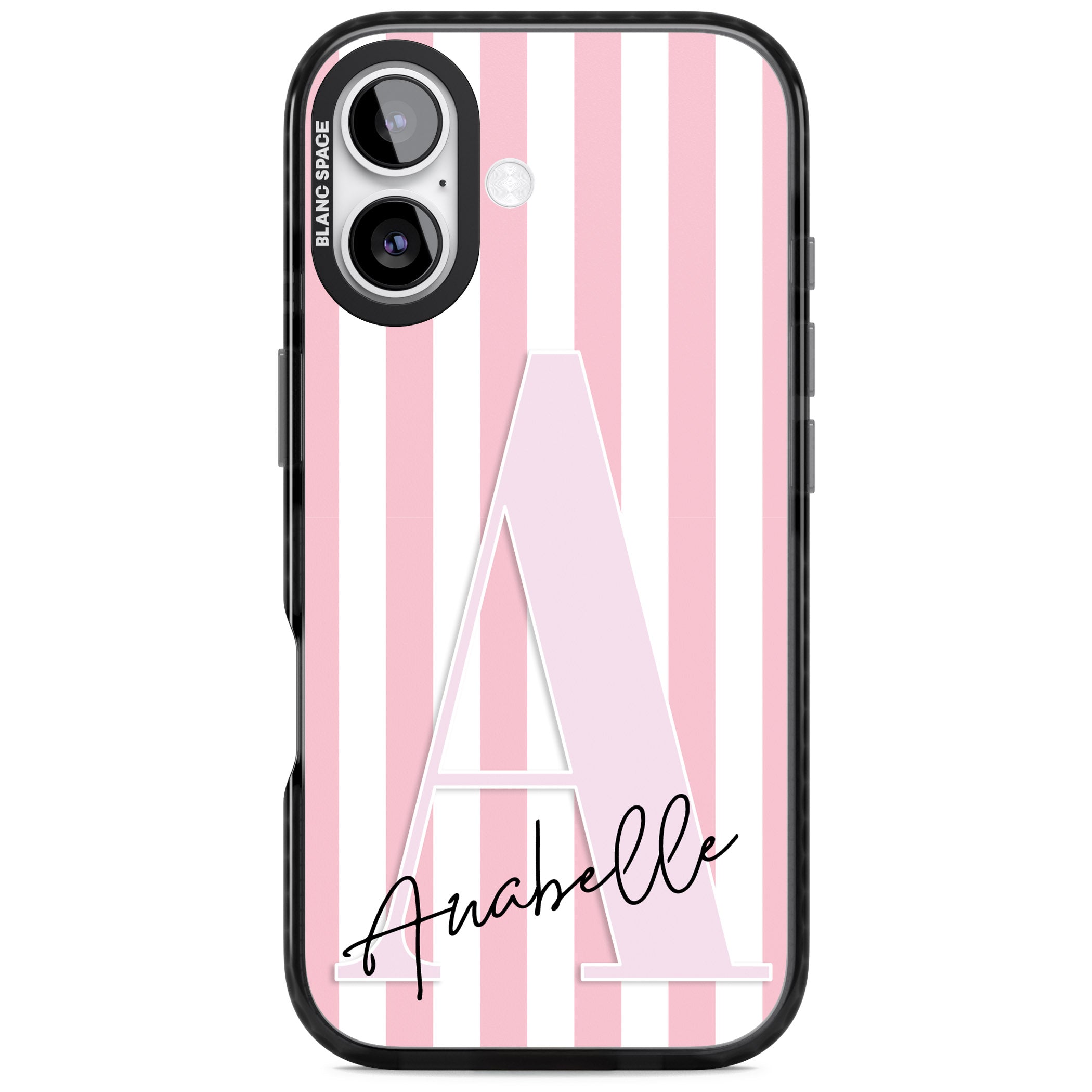 Personalised Pink Stripes & Monogram iPhone 17 Impact Pro Black Phone Case