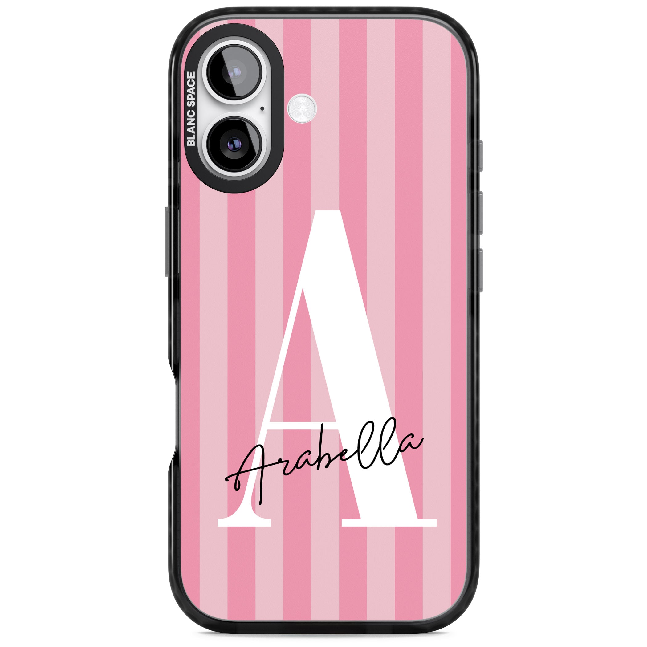 Personalised Pink Stripes Initial iPhone 17 Impact Pro Black Phone Case
