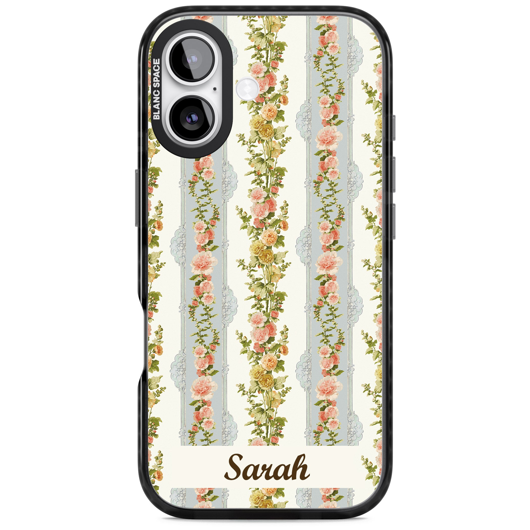 Personalised Vintage Floral Stripes iPhone 17 Impact Pro Black Phone Case