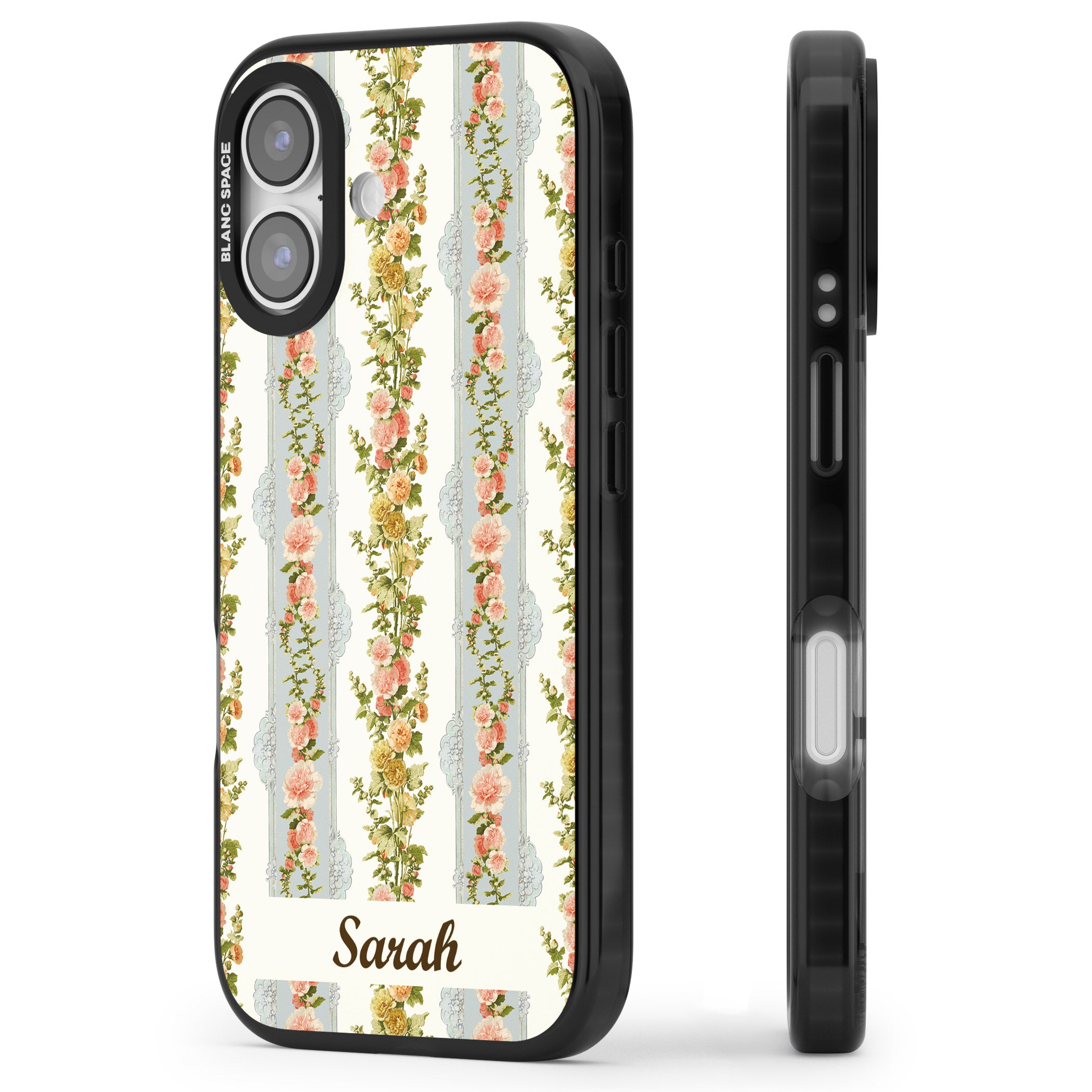 Personalised Vintage Floral Stripes iPhone 17 Impact Pro Black Phone Case Side Profile