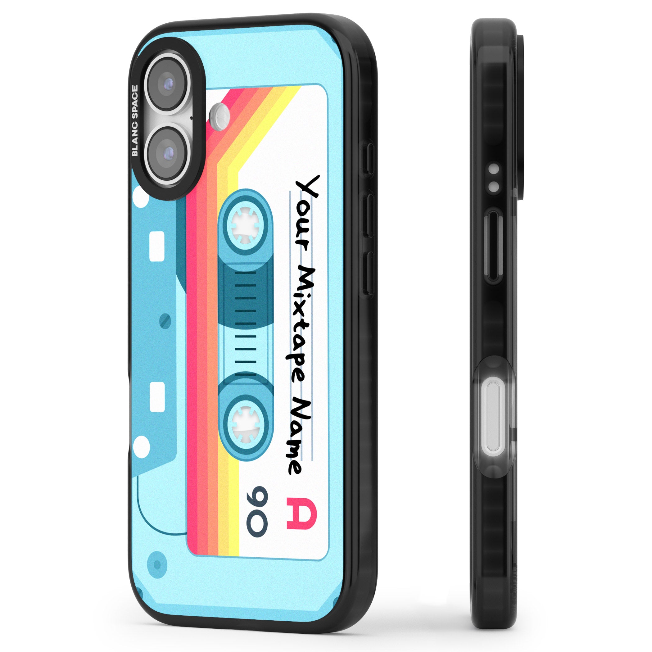 Personalised Retro Mixtape Sporty iPhone 17 Impact Pro Black Phone Case Side Profile