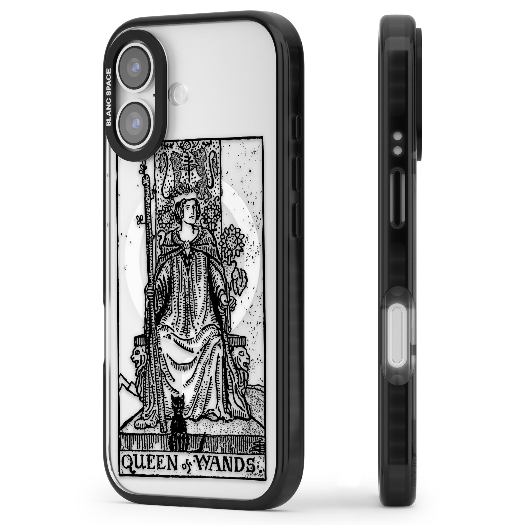 Personalised Queen Of Wands Tarot Card (Clear) iPhone 17 Impact Pro Black Phone Case Side Profile