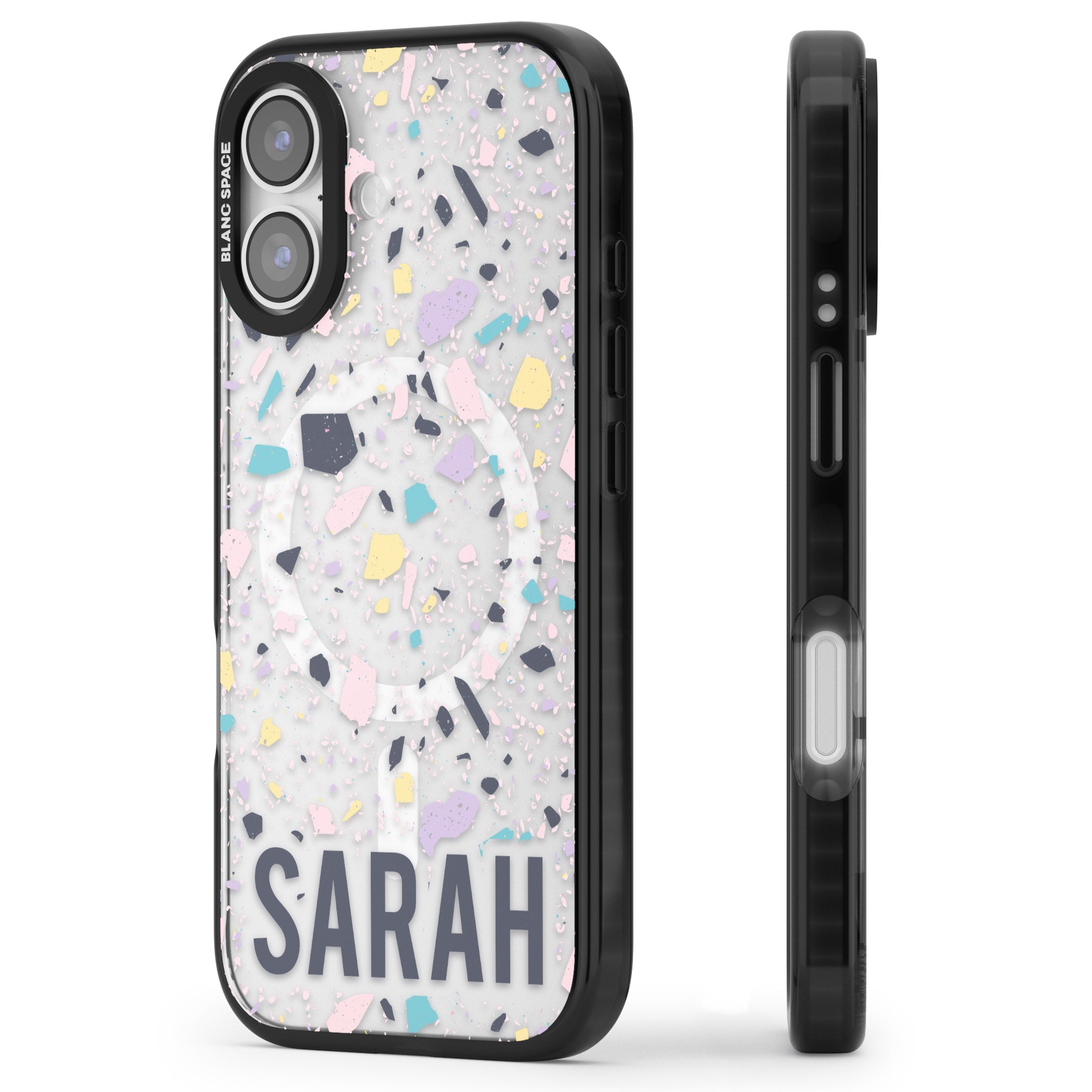 Personalised Pastel Terrazzo iPhone 17 Impact Pro Black Phone Case Side Profile