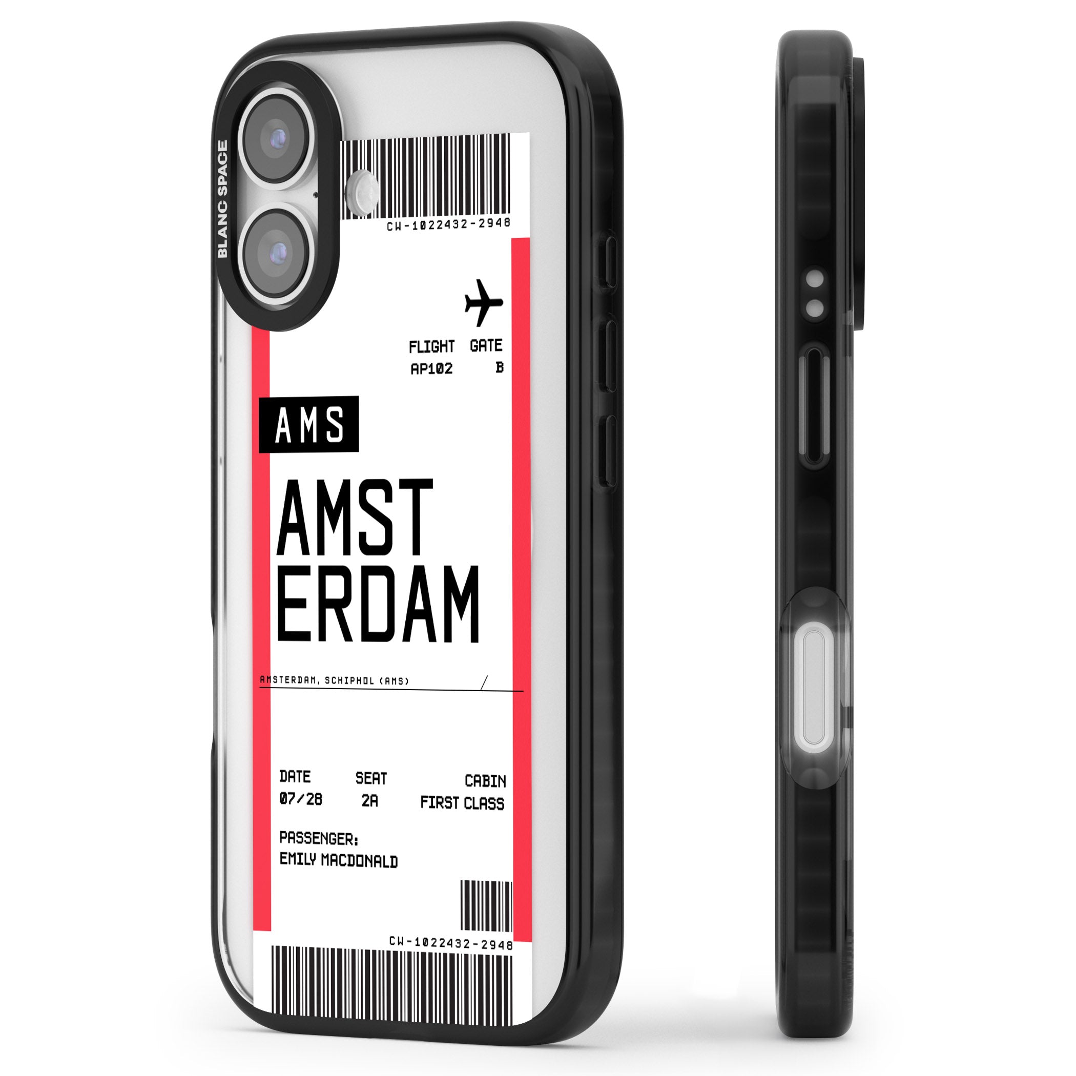 Personalised Amsterdam Boarding Pass iPhone 17 Impact Pro Black Phone Case Side Profile