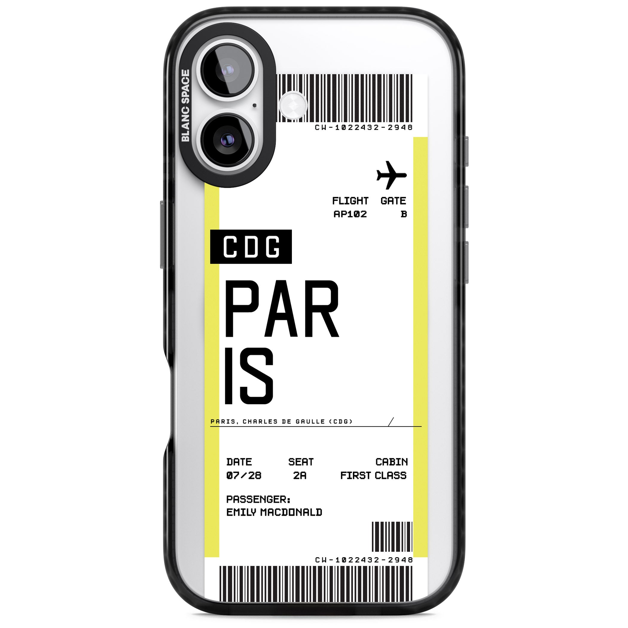 Personalised Paris Boarding Pass iPhone 17 Impact Pro Black Phone Case
