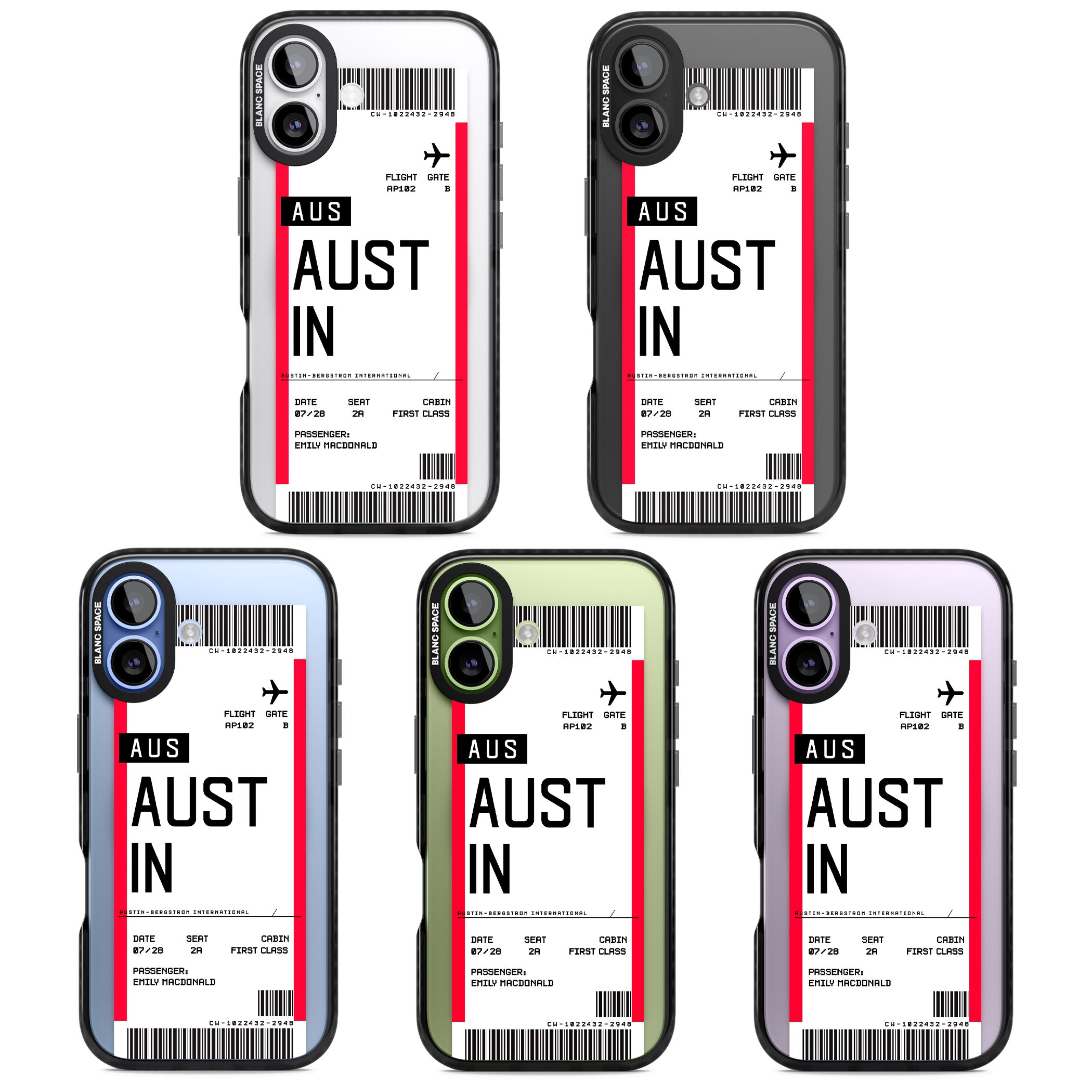 Personalised Austin Boarding Pass iPhone 17 Impact Pro Black Phone Case APT Impact Protection
