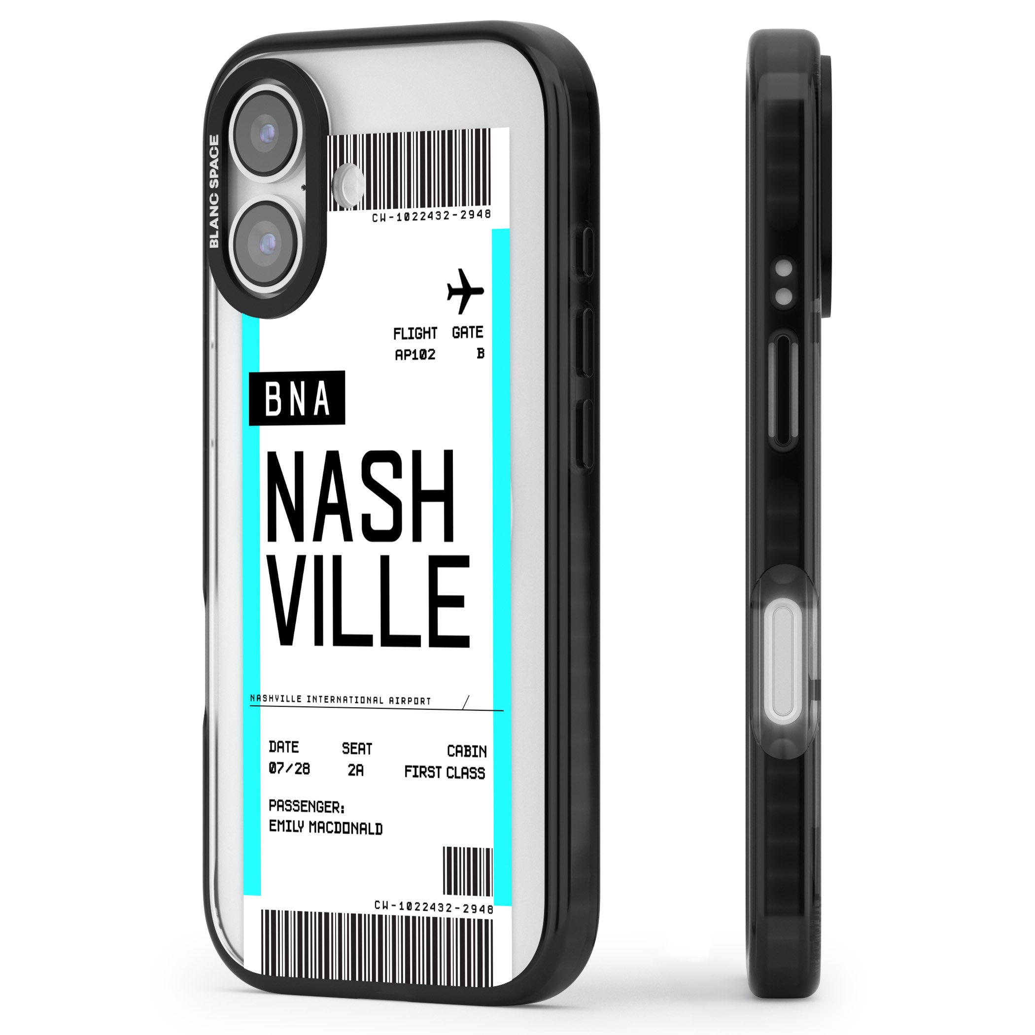 Personalised Nashville Boarding Pass iPhone 17 Impact Pro Black Phone Case Side Profile