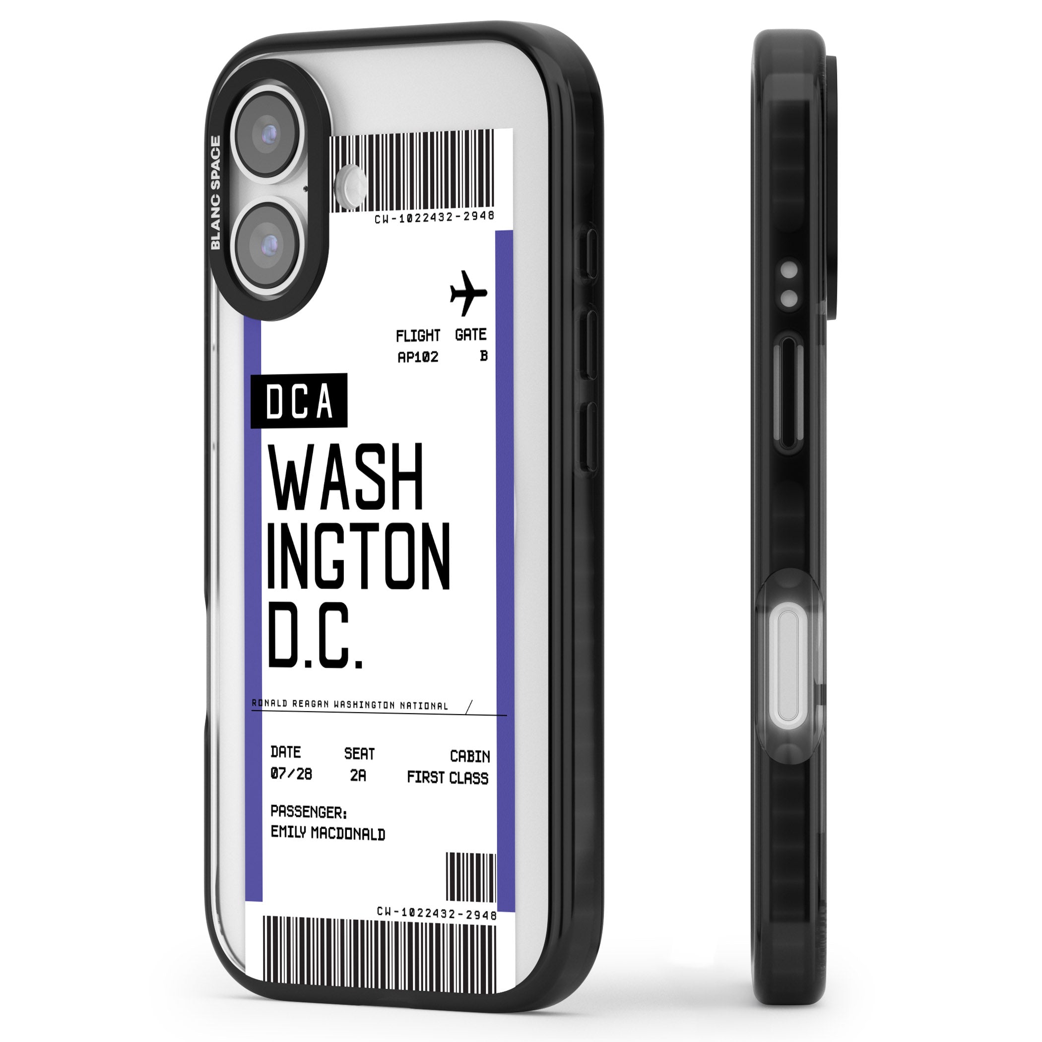 Personalised Washington D.C. Boarding Pass iPhone 17 Impact Pro Black Phone Case Side Profile