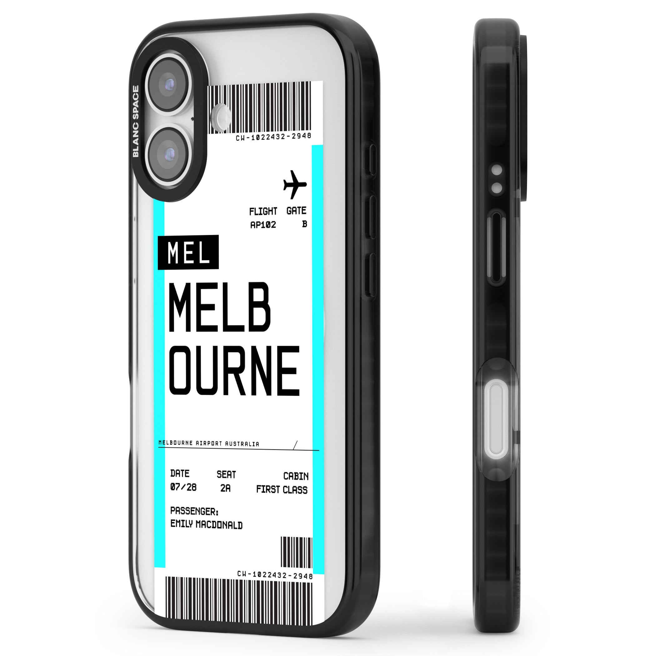 Personalised Melbourne Boarding Pass iPhone 17 Impact Pro Black Phone Case Side Profile