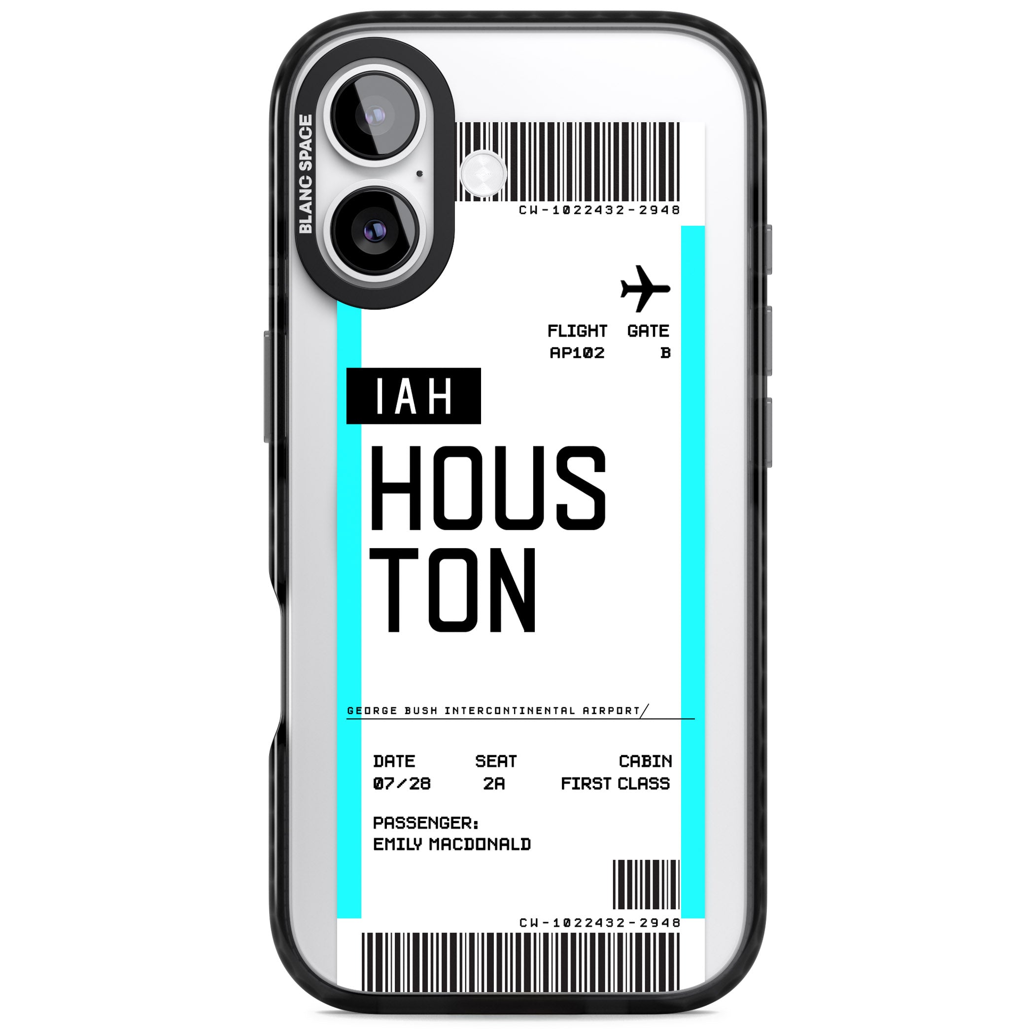 Personalised Houston Boarding Pass iPhone 17 Impact Pro Black Phone Case