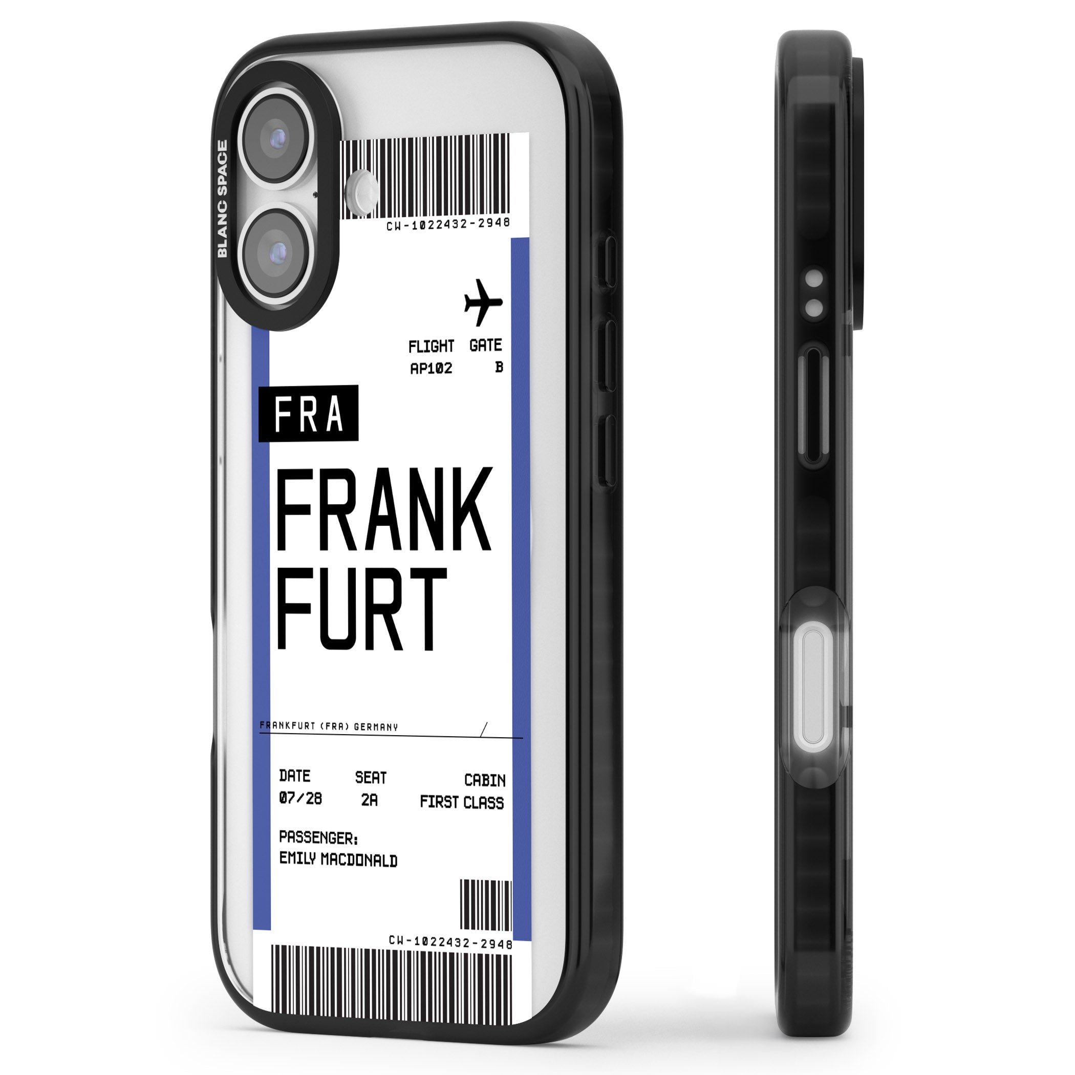 Personalised Frankfurt Boarding Pass iPhone 17 Impact Pro Black Phone Case Side Profile