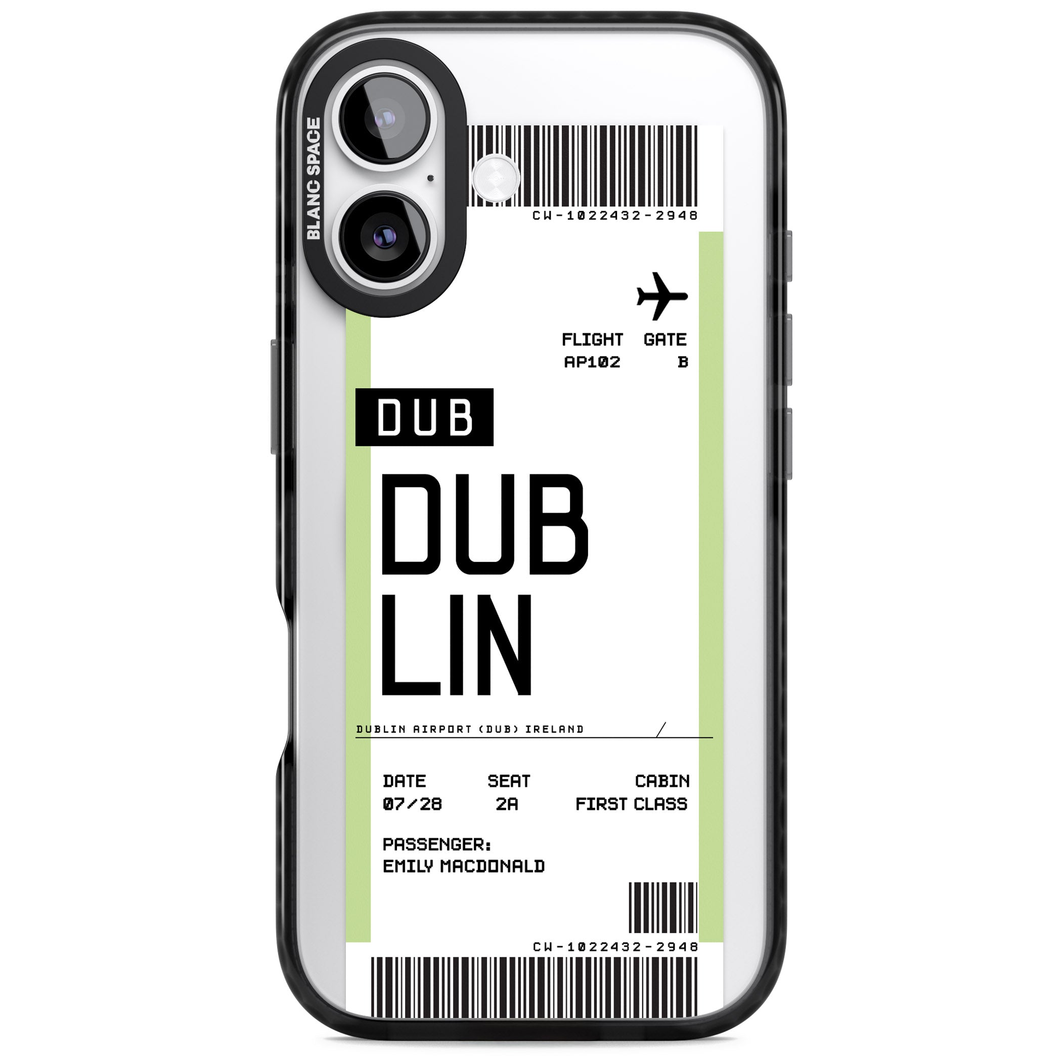 Personalised Dublin Boarding Pass iPhone 17 Impact Pro Black Phone Case