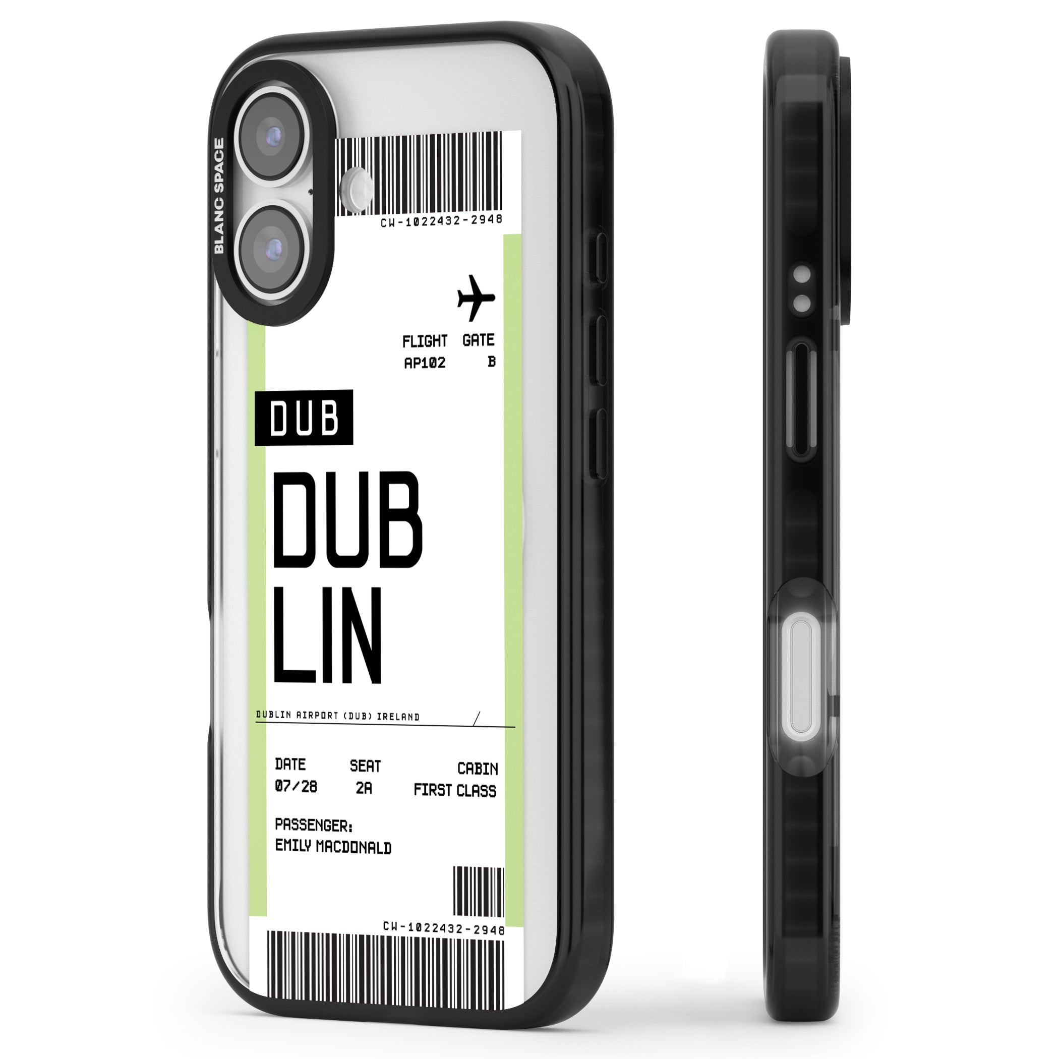 Personalised Dublin Boarding Pass iPhone 17 Impact Pro Black Phone Case Side Profile