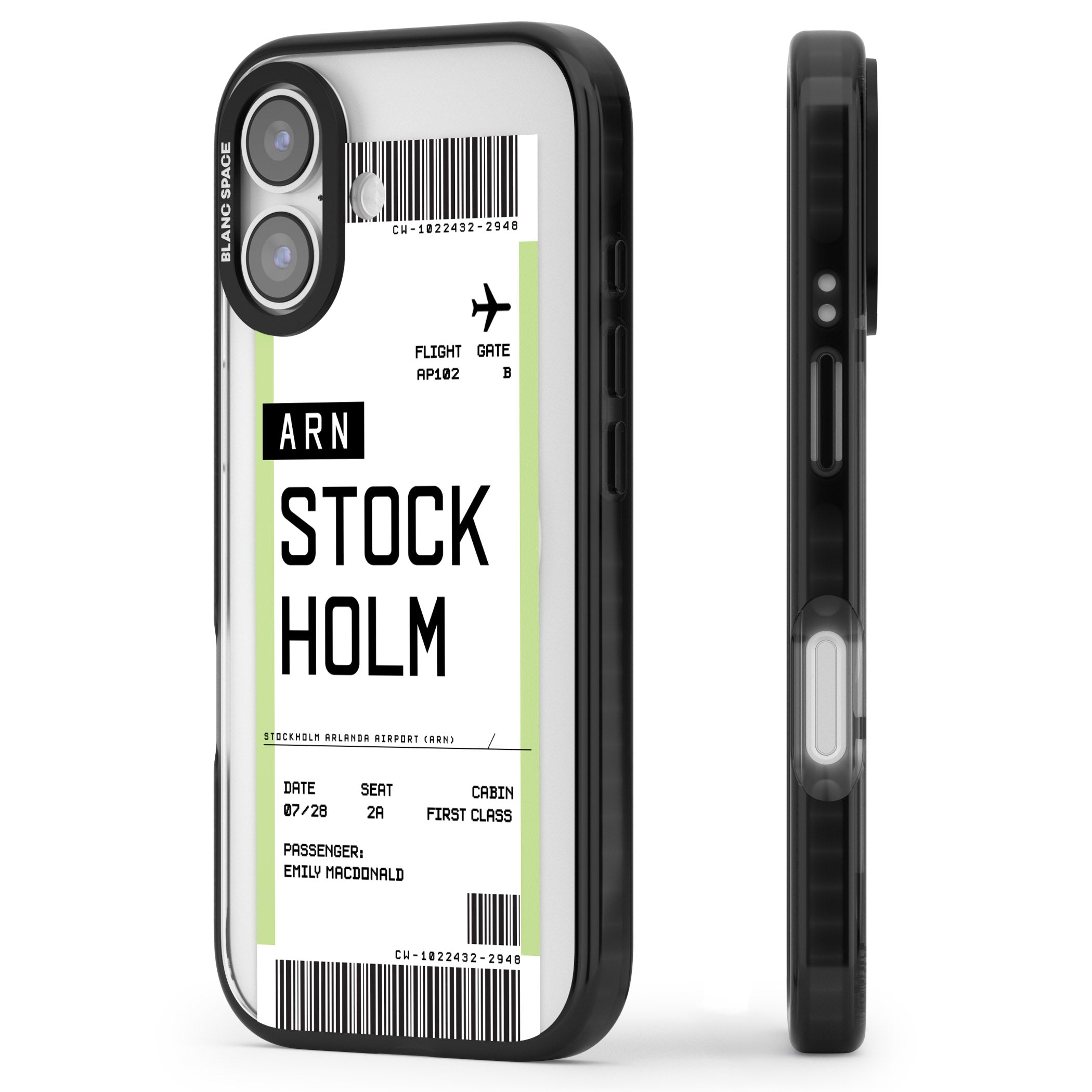 Personalised Stockholm Boarding Pass iPhone 17 Impact Pro Black Phone Case Side Profile