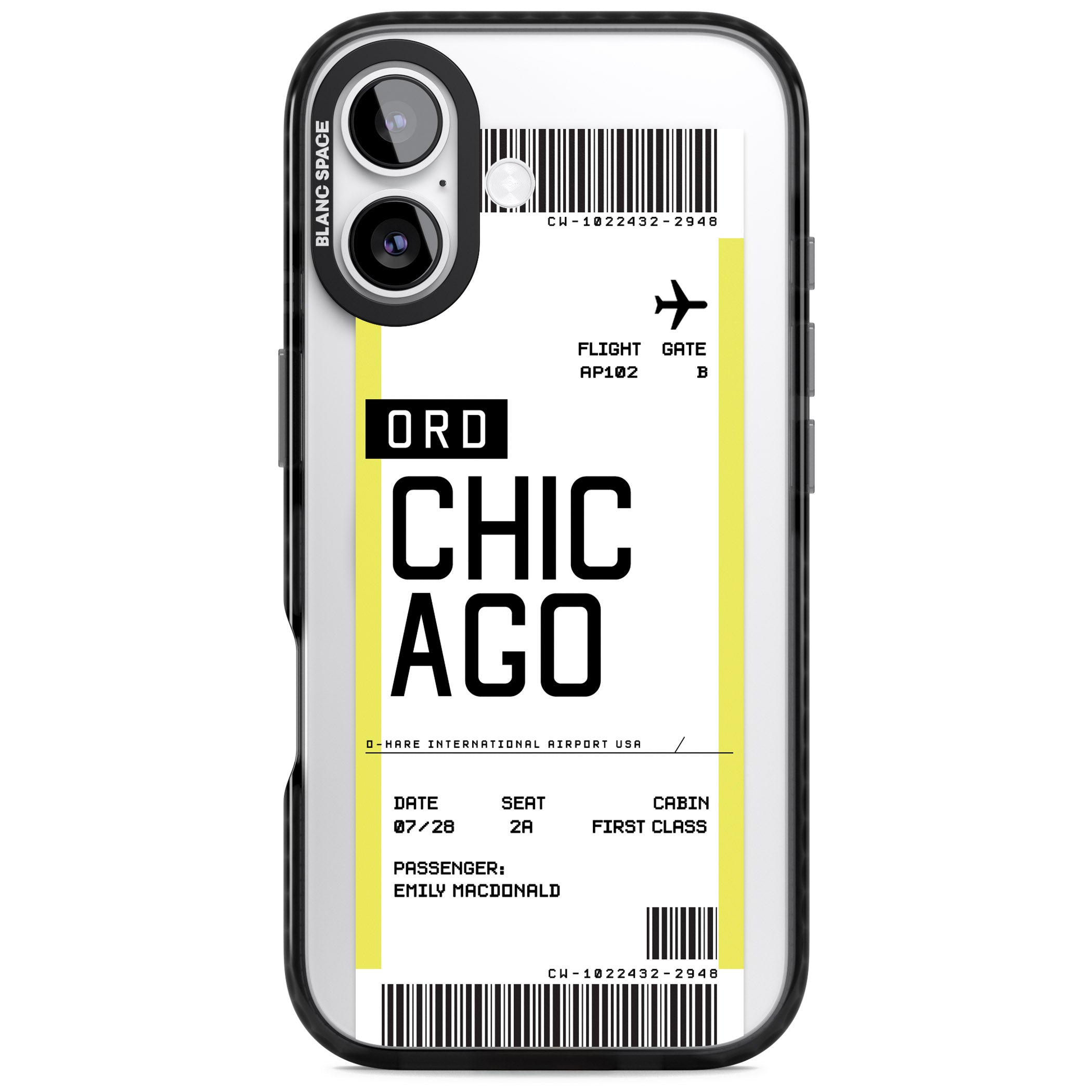 Personalised Chicago Boarding Pass iPhone 17 Impact Pro Black Phone Case
