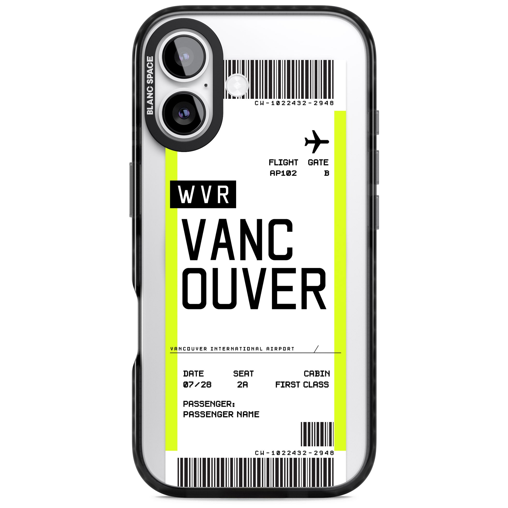 Personalised Vancouver Boarding Pass iPhone 17 Impact Pro Black Phone Case