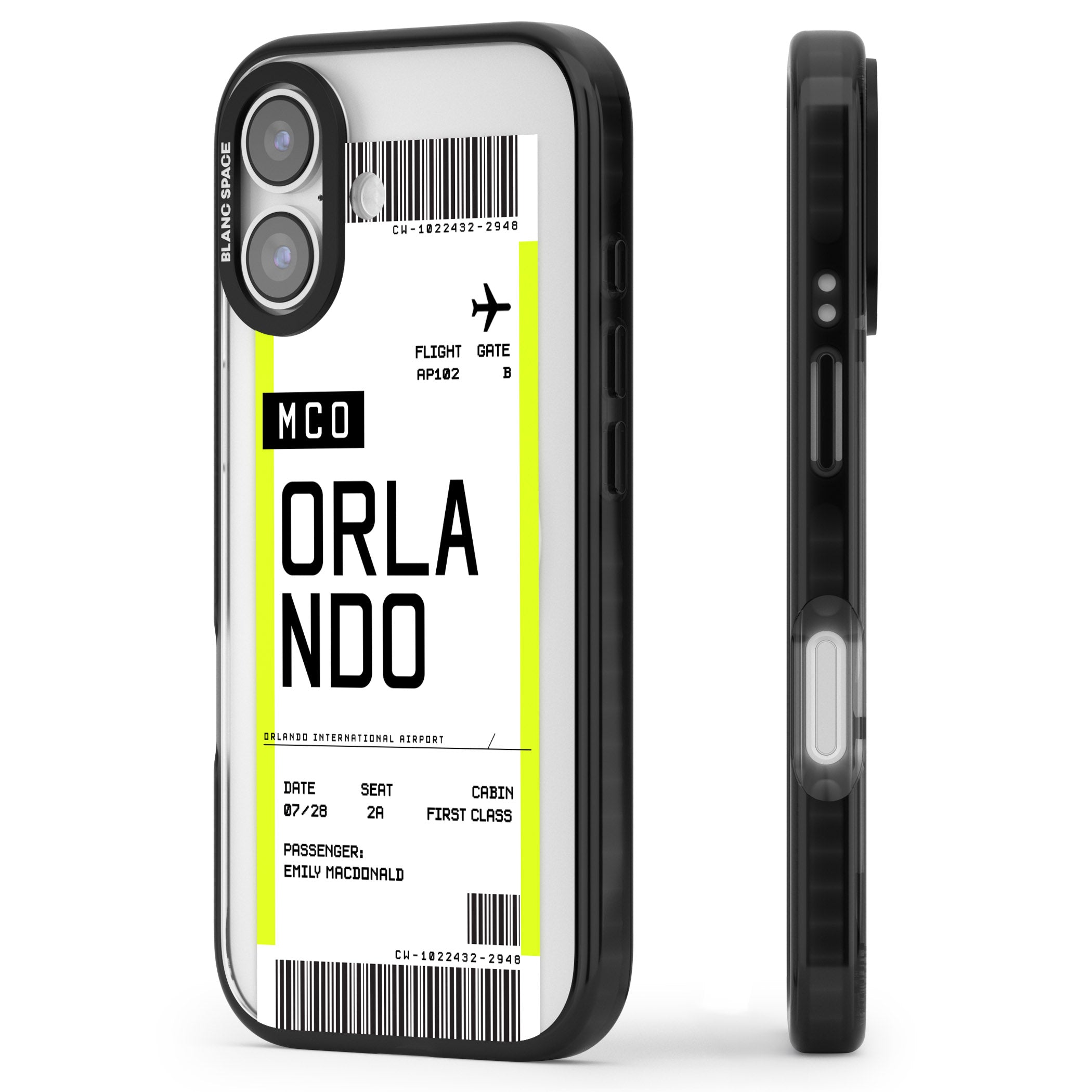 Personalised Orlando Boarding Pass iPhone 17 Impact Pro Black Phone Case Side Profile