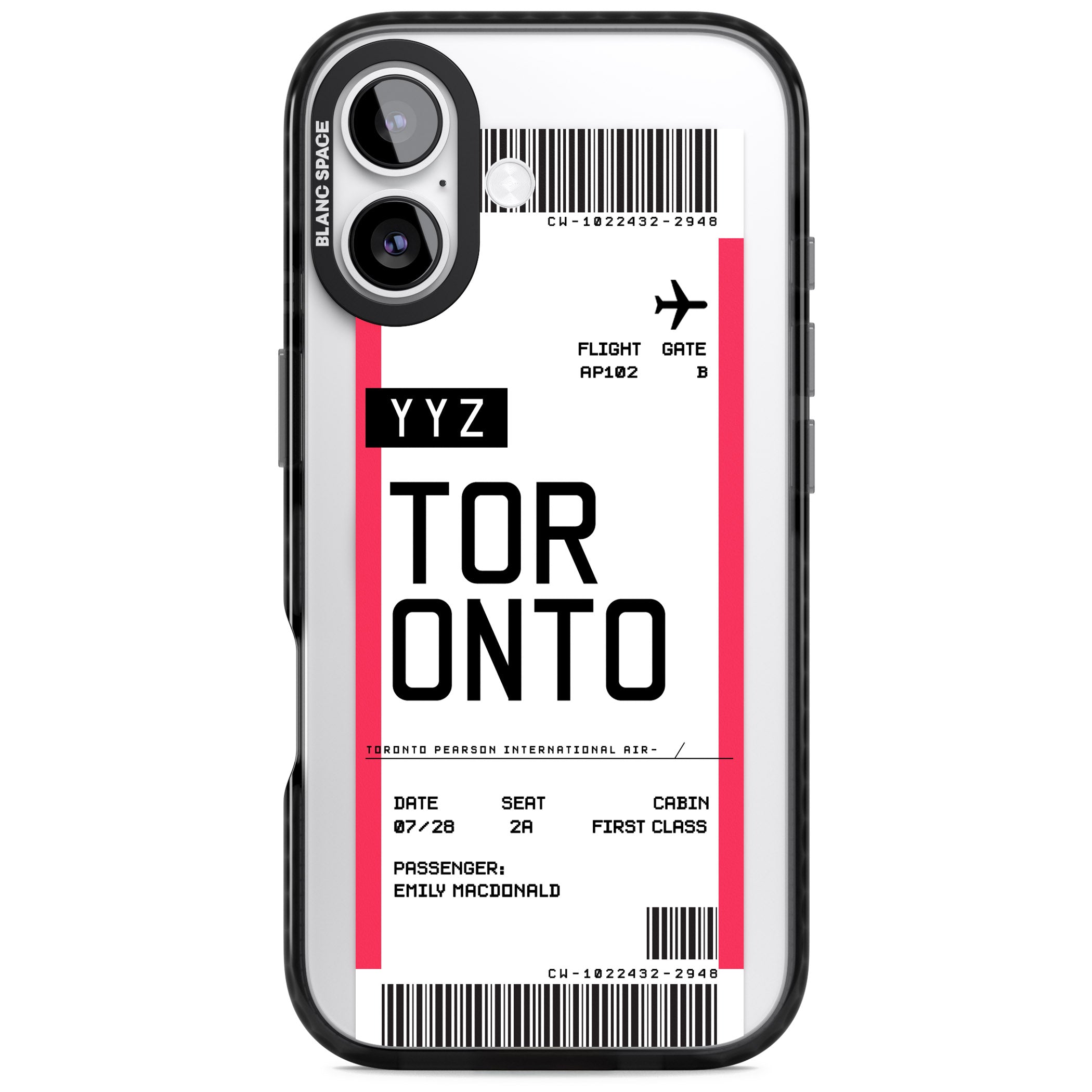 Personalised Toronto Boarding Pass iPhone 17 Impact Pro Black Phone Case