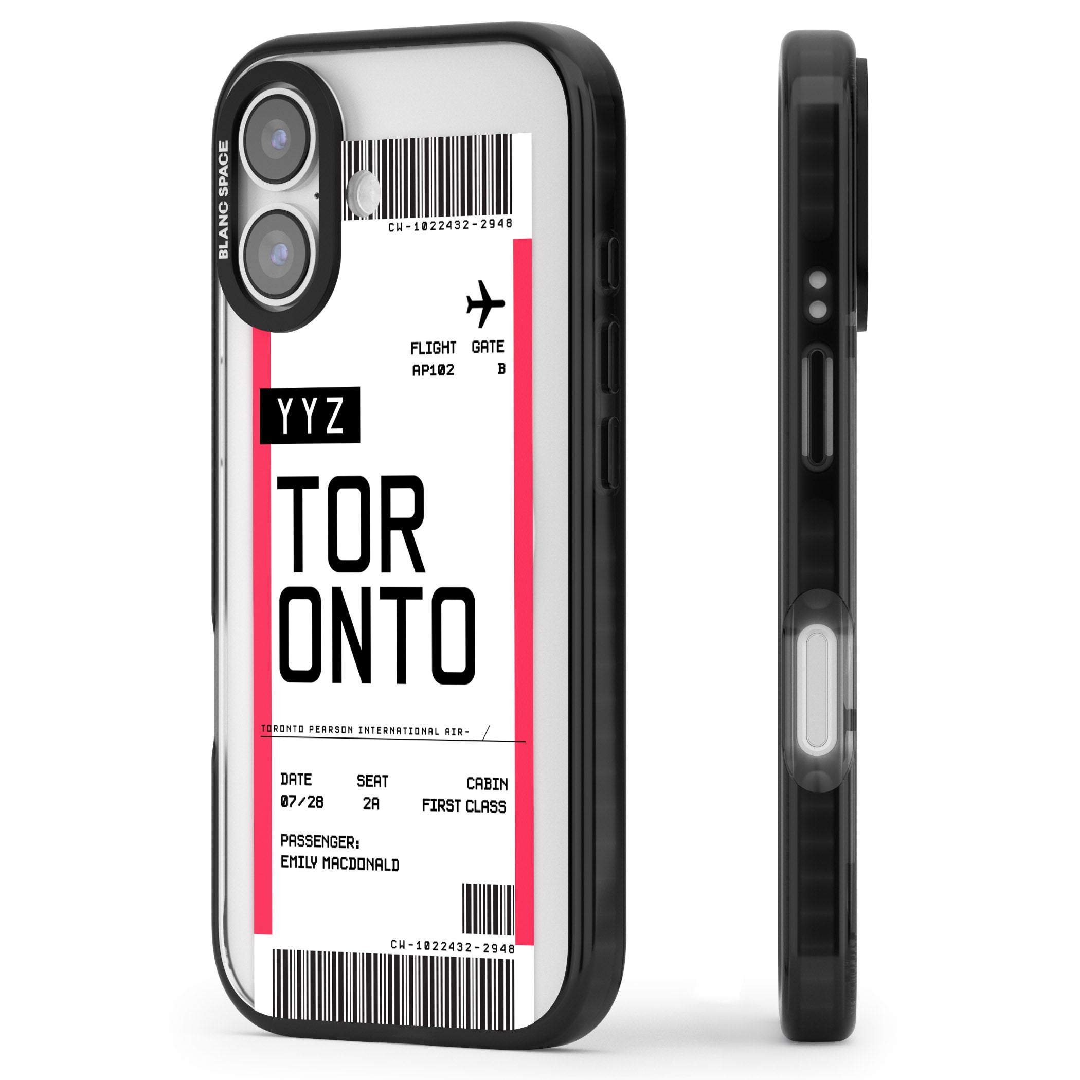 Personalised Toronto Boarding Pass iPhone 17 Impact Pro Black Phone Case Side Profile