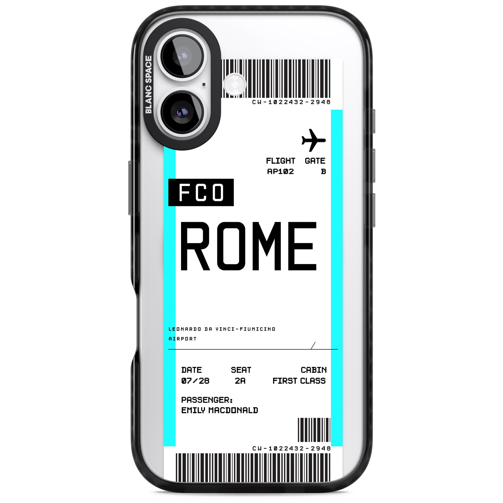 Personalised Rome Boarding Pass iPhone 17 Impact Pro Black Phone Case