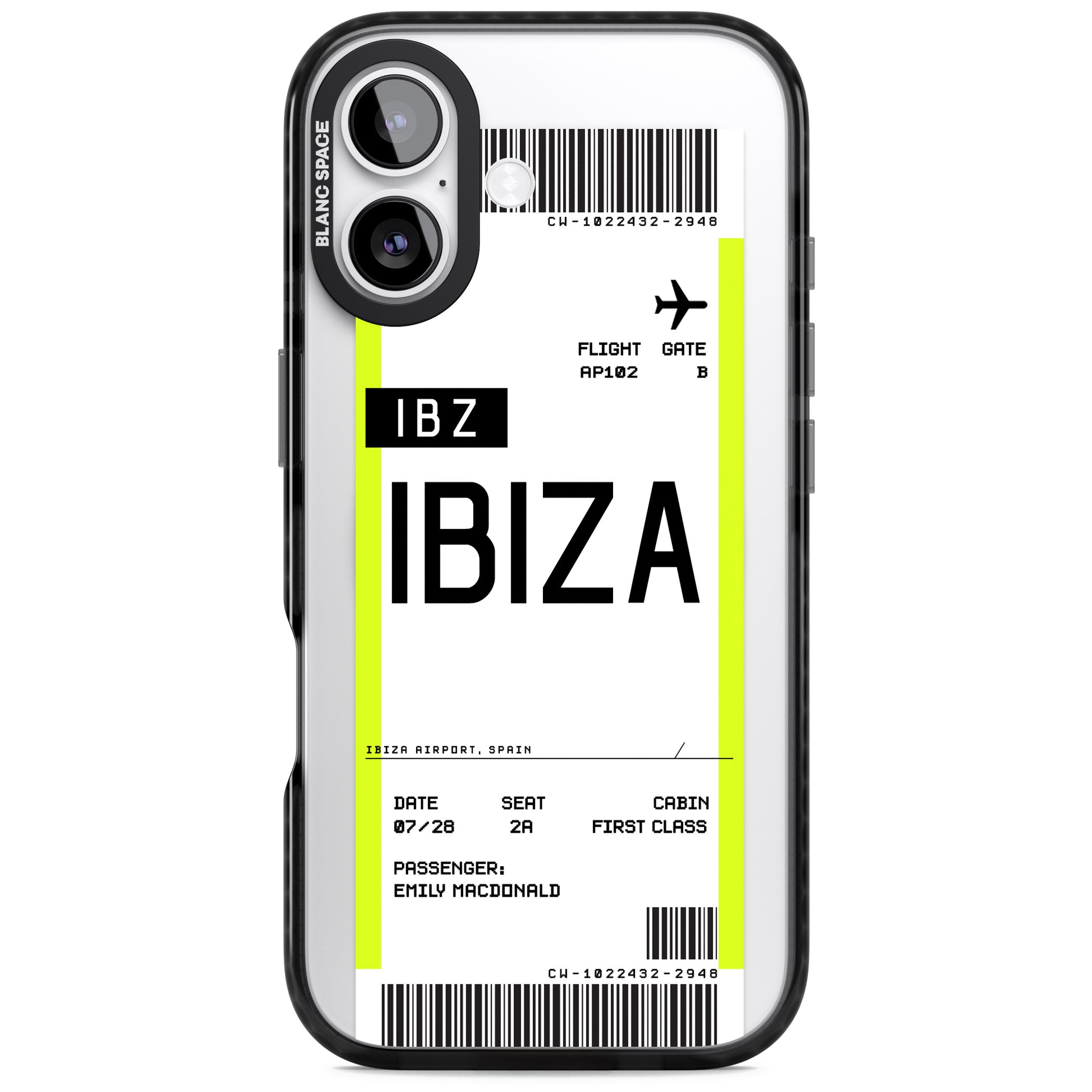 Personalised Ibiza Boarding Pass iPhone 17 Impact Pro Black Phone Case