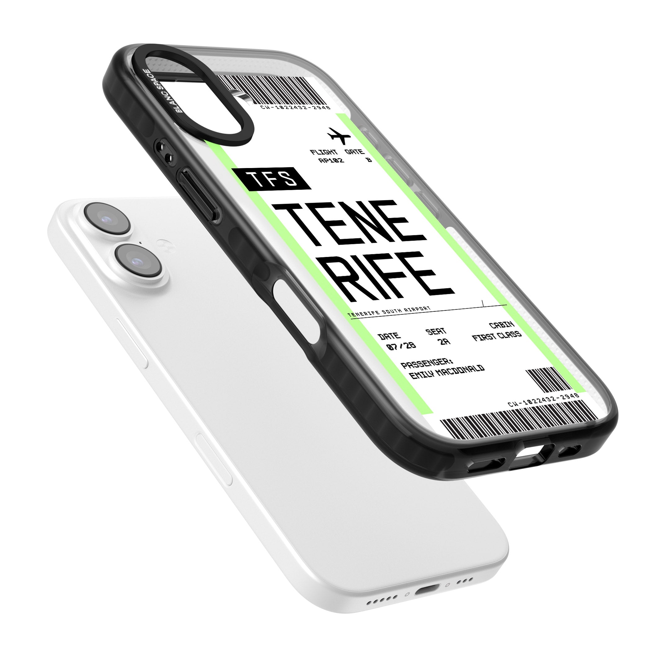 Personalised Tenerife Boarding Pass iPhone 17 Impact Pro Black Phone Case Colours