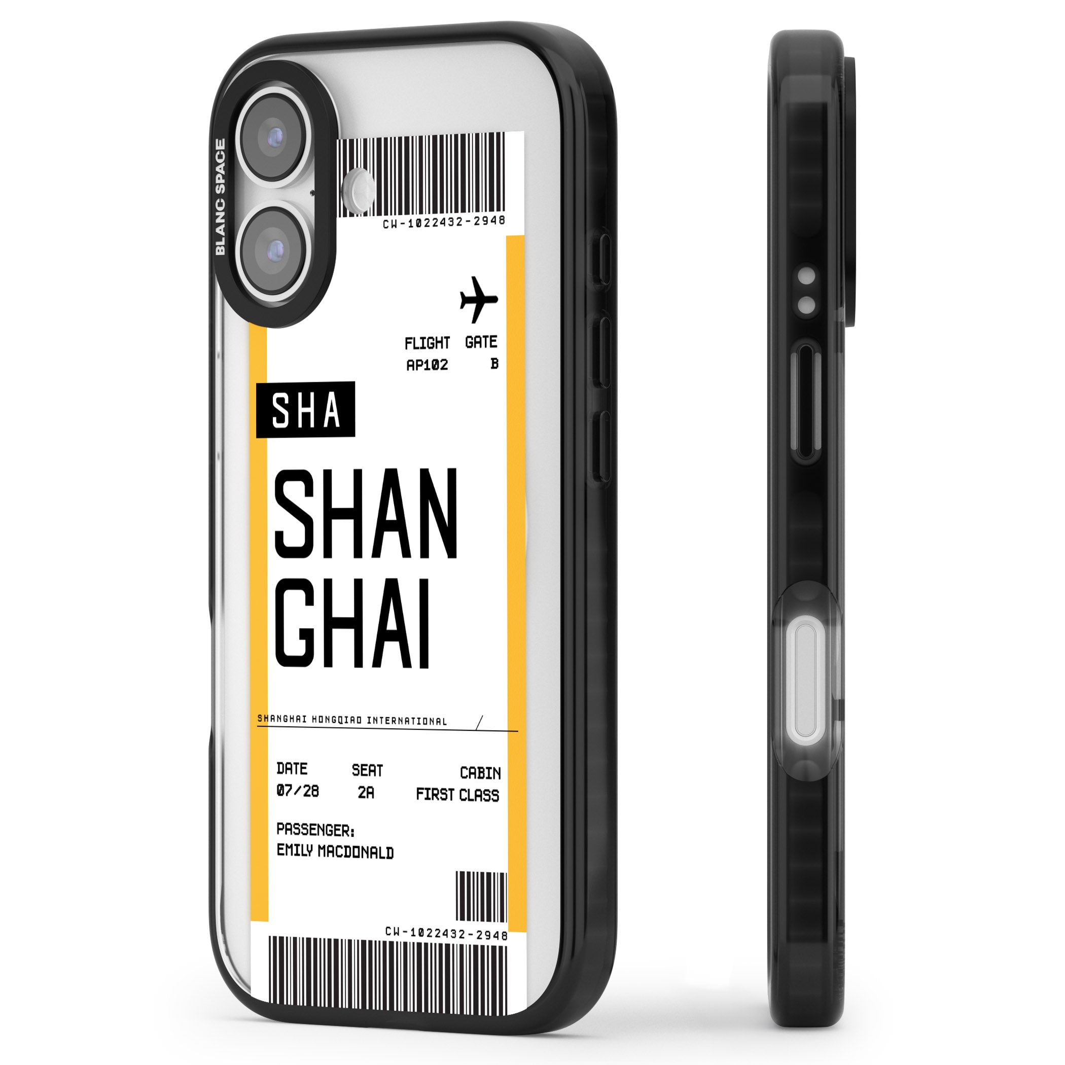 Personalised Shanghai Boarding Pass iPhone 17 Impact Pro Black Phone Case Side Profile