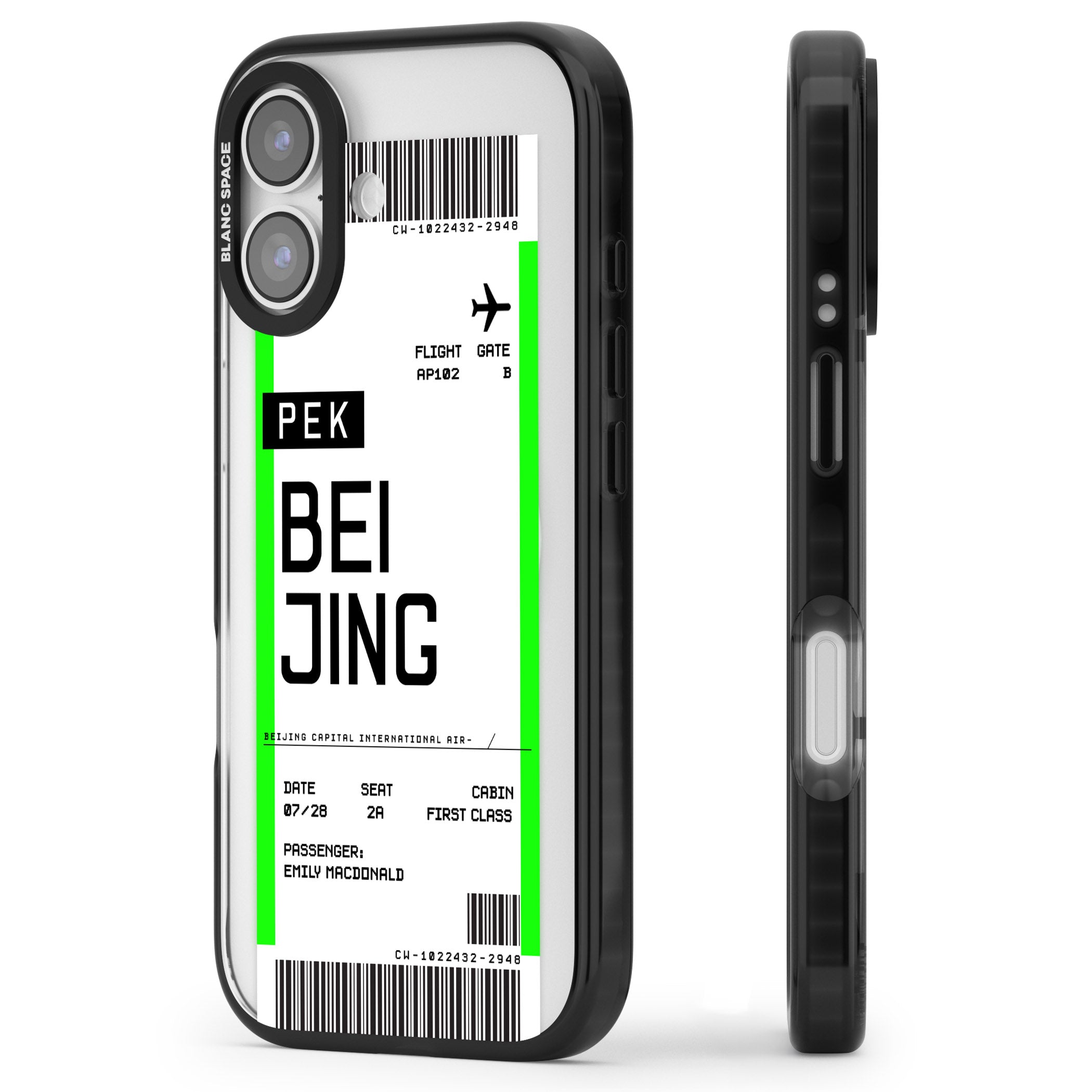 Personalised Beijing Boarding Pass iPhone 17 Impact Pro Black Phone Case Side Profile