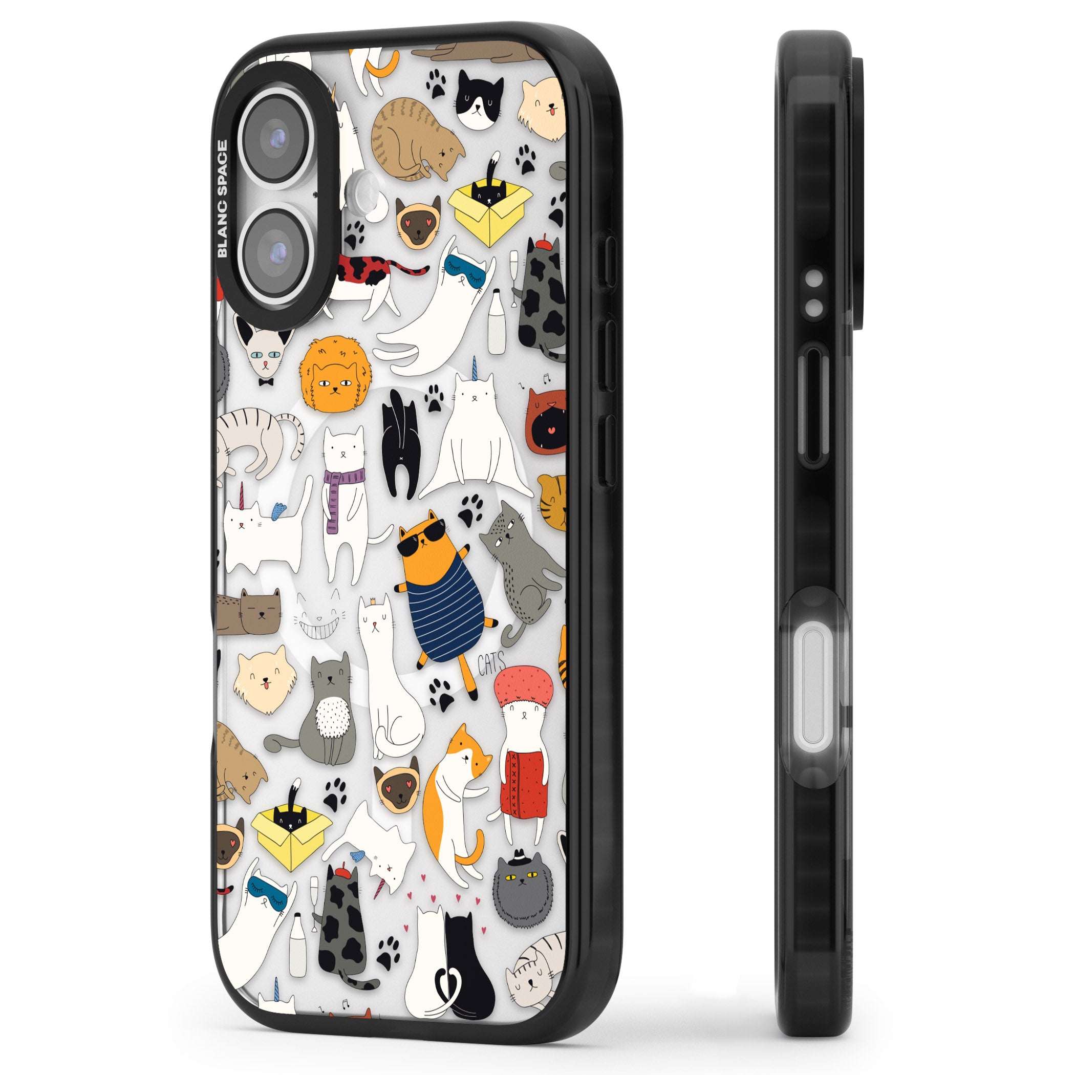 Cartoon Cat Collage iPhone 17 Impact Pro Black Phone Case Side Profile