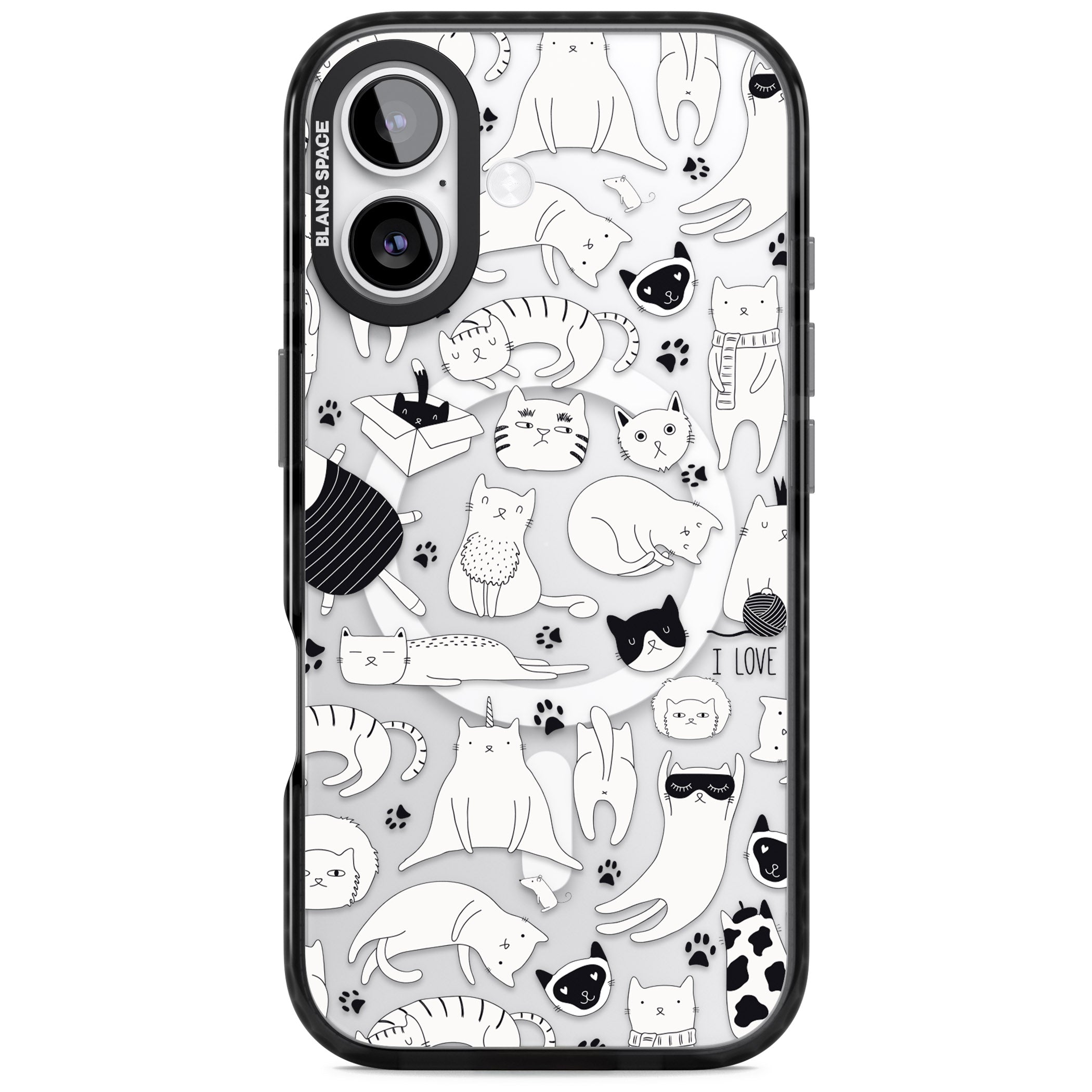 Cartoon Cat Collage Black & White iPhone 17 Impact Pro Black Phone Case