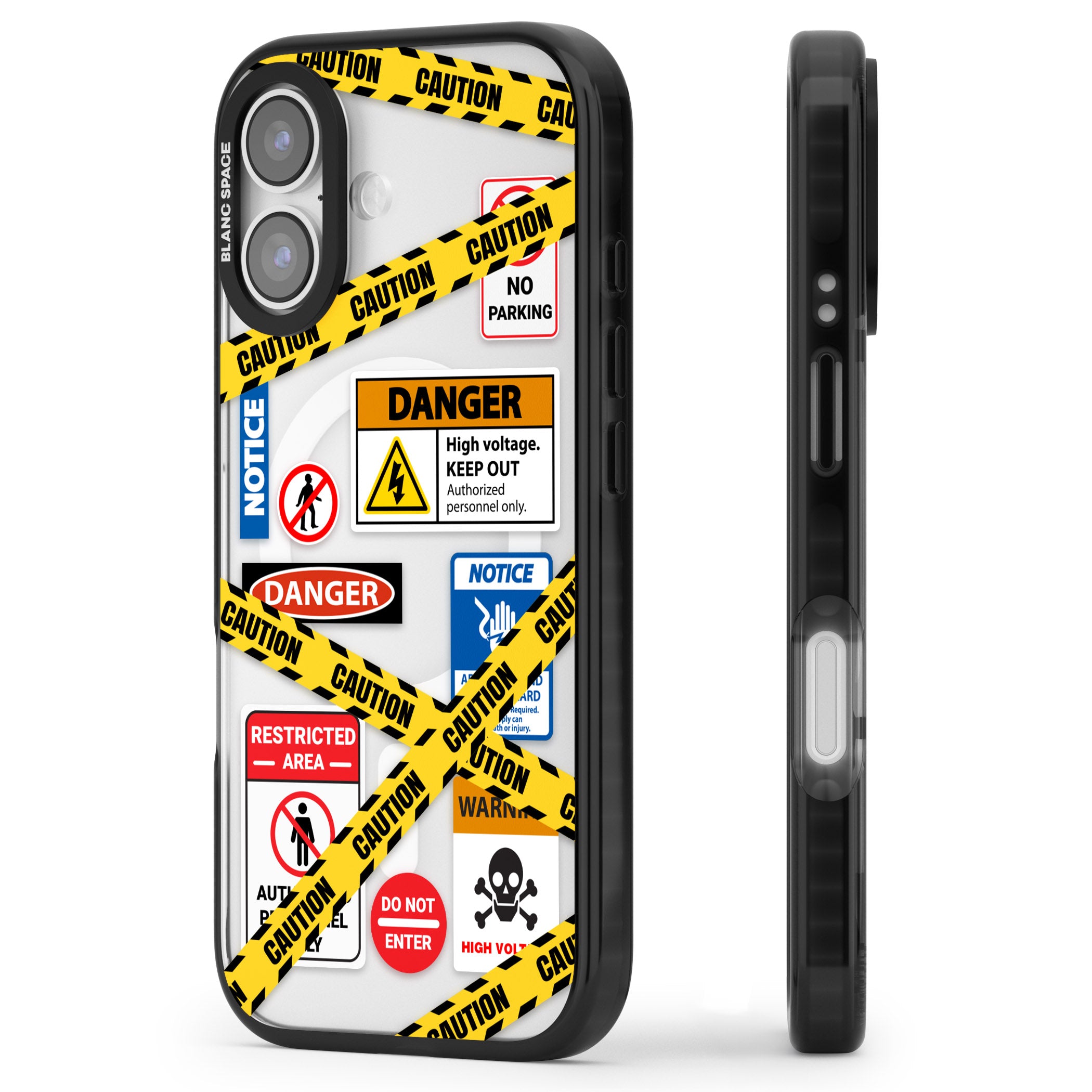 Caution Sign iPhone 17 Impact Pro Black Phone Case Side Profile