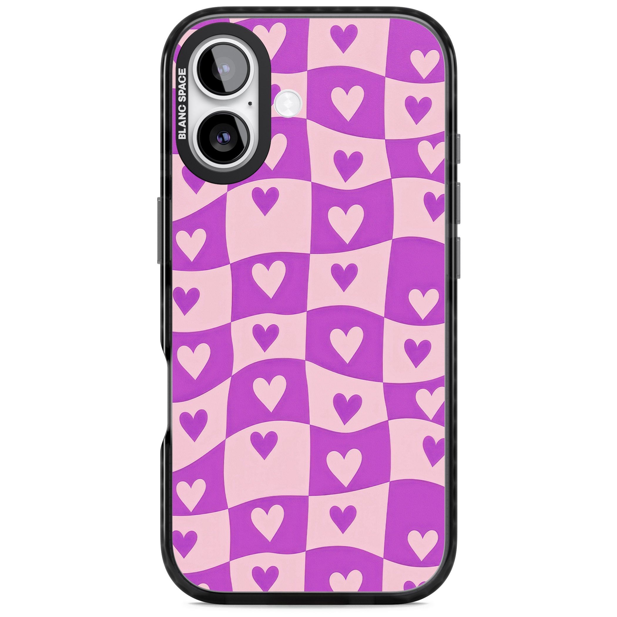 Purple Wavy Checked Hearts iPhone 17 Impact Pro Black Phone Case