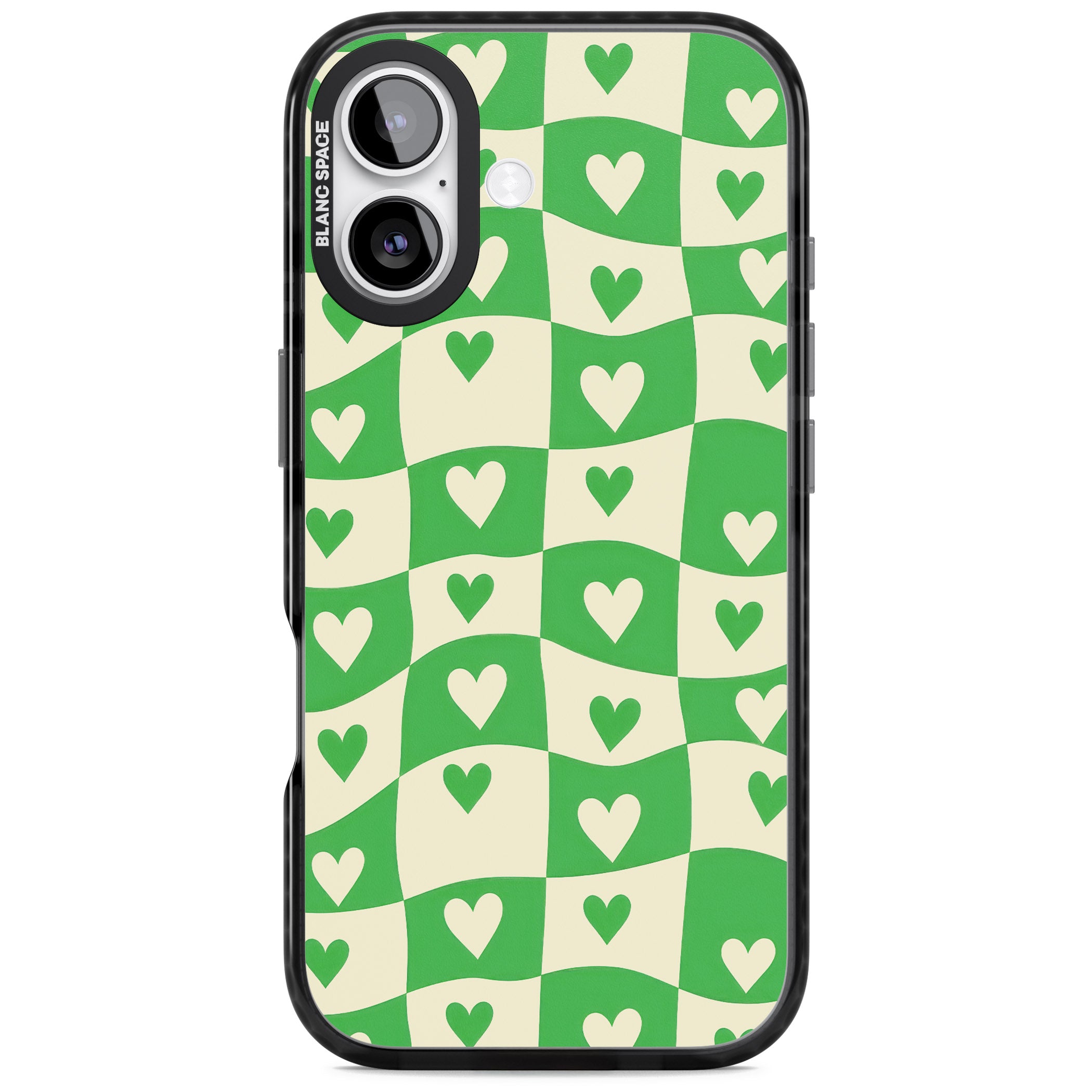Green Wavy Checked Hearts iPhone 17 Impact Pro Black Phone Case