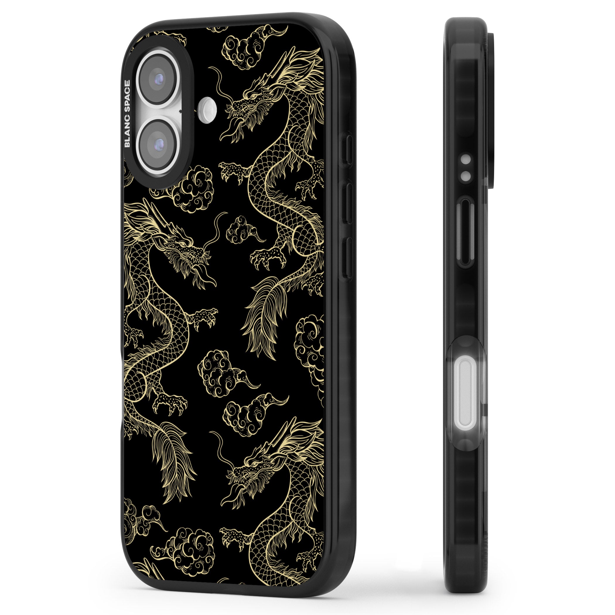 Black And Gold Dragon Pattern iPhone 17 Impact Pro Black Phone Case Side Profile