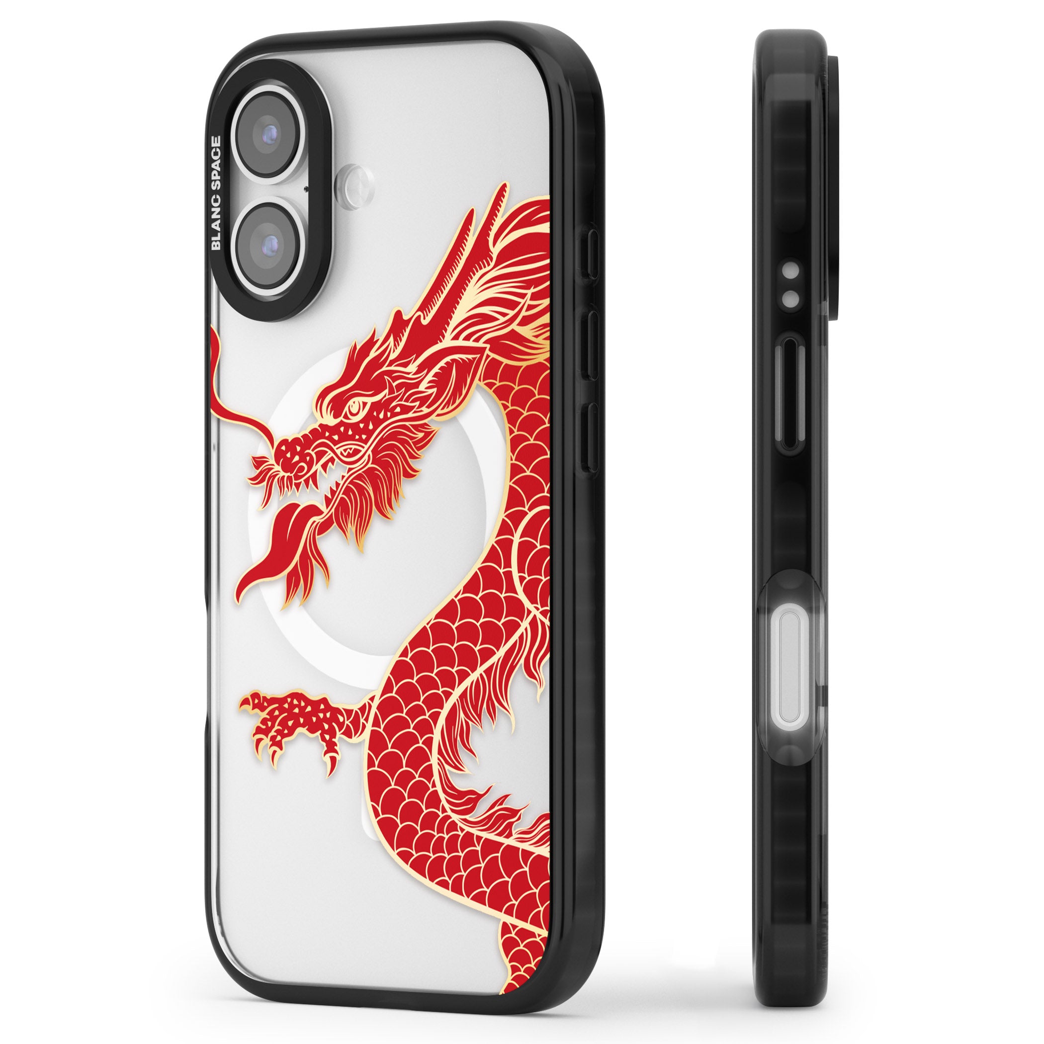 Large Red Dragon iPhone 17 Impact Pro Black Phone Case Side Profile