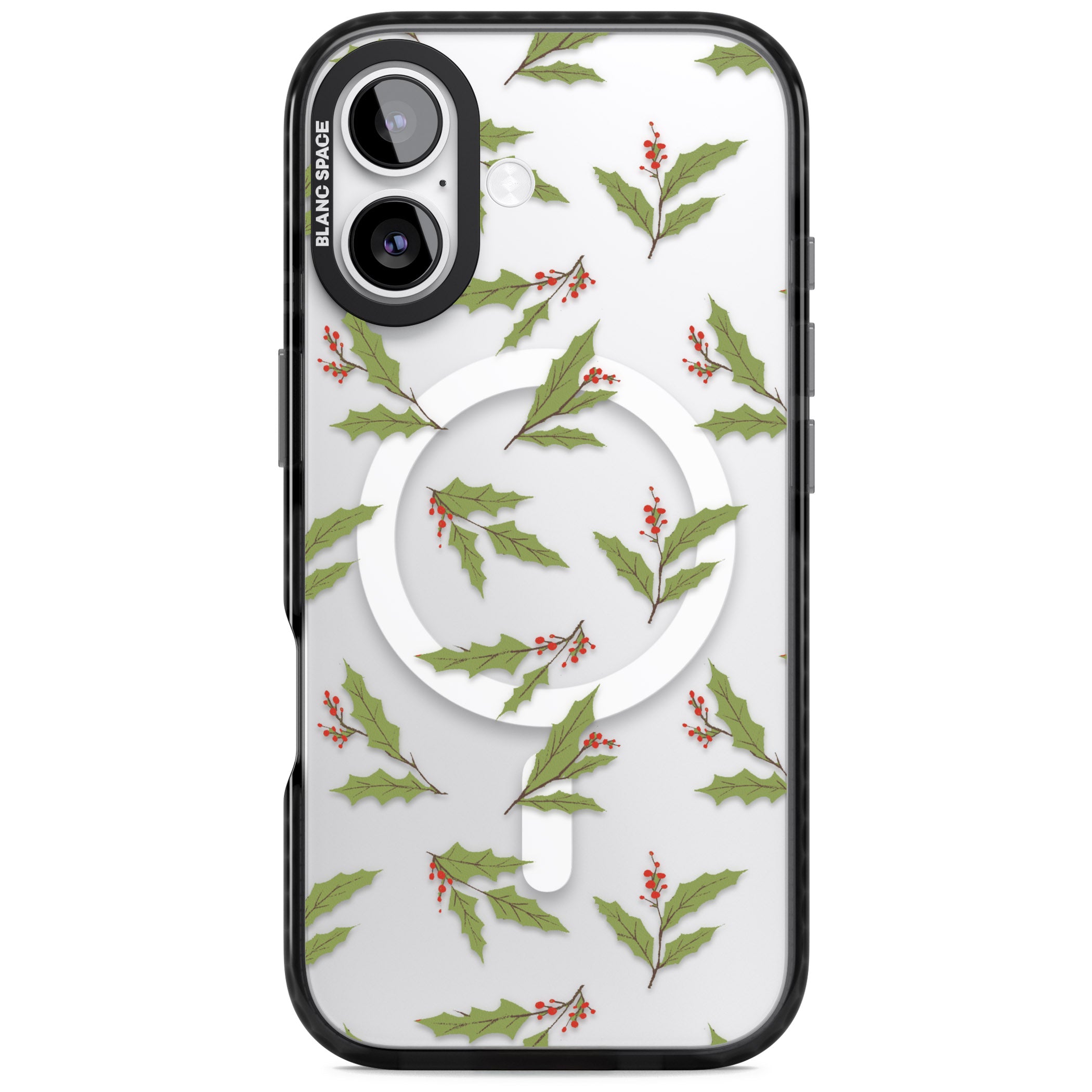 Christmas Holly Pattern iPhone 17 Impact Pro Black Phone Case