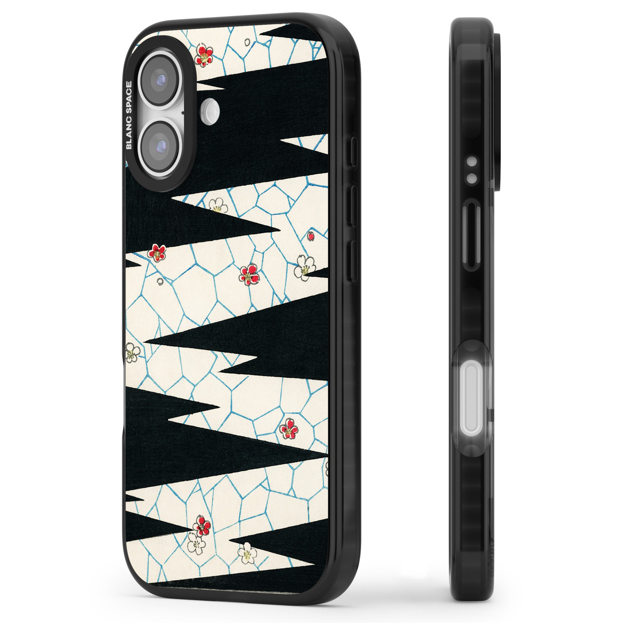 Japanese Flowers By Bijutsu Sekai iPhone 17 Impact Pro Black Phone Case Side Profile