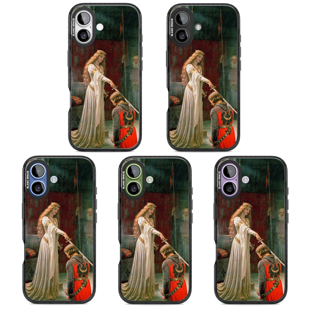 The Accolade renaissance art iPhone case featuring Edmund Blair Leighton's painting of a queen knighting a kneeling knight | Black Impact Magsafe case for iPhone 17