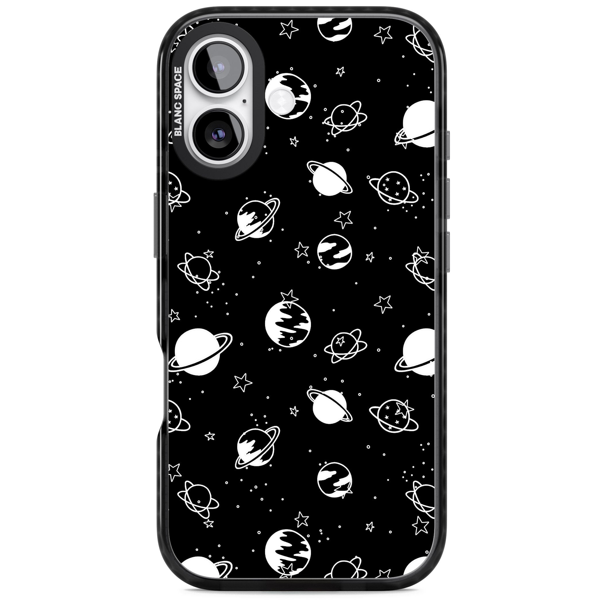 White Planets On Black iPhone 17 Impact Pro Black Phone Case