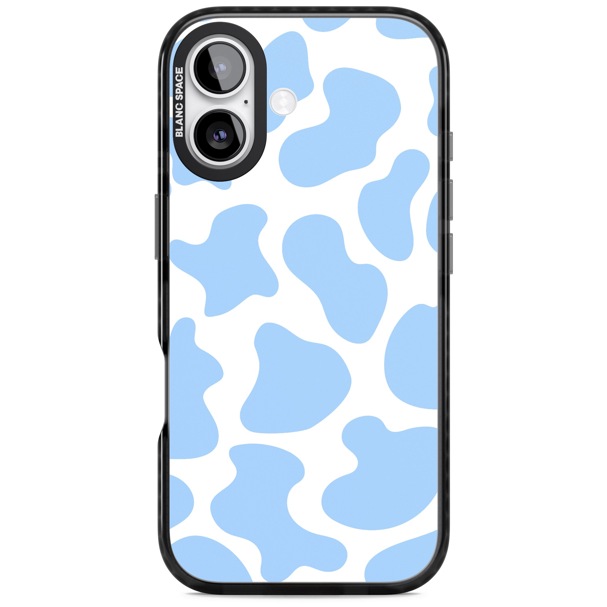 Blue And White Cow Print iPhone 17 Impact Pro Black Phone Case