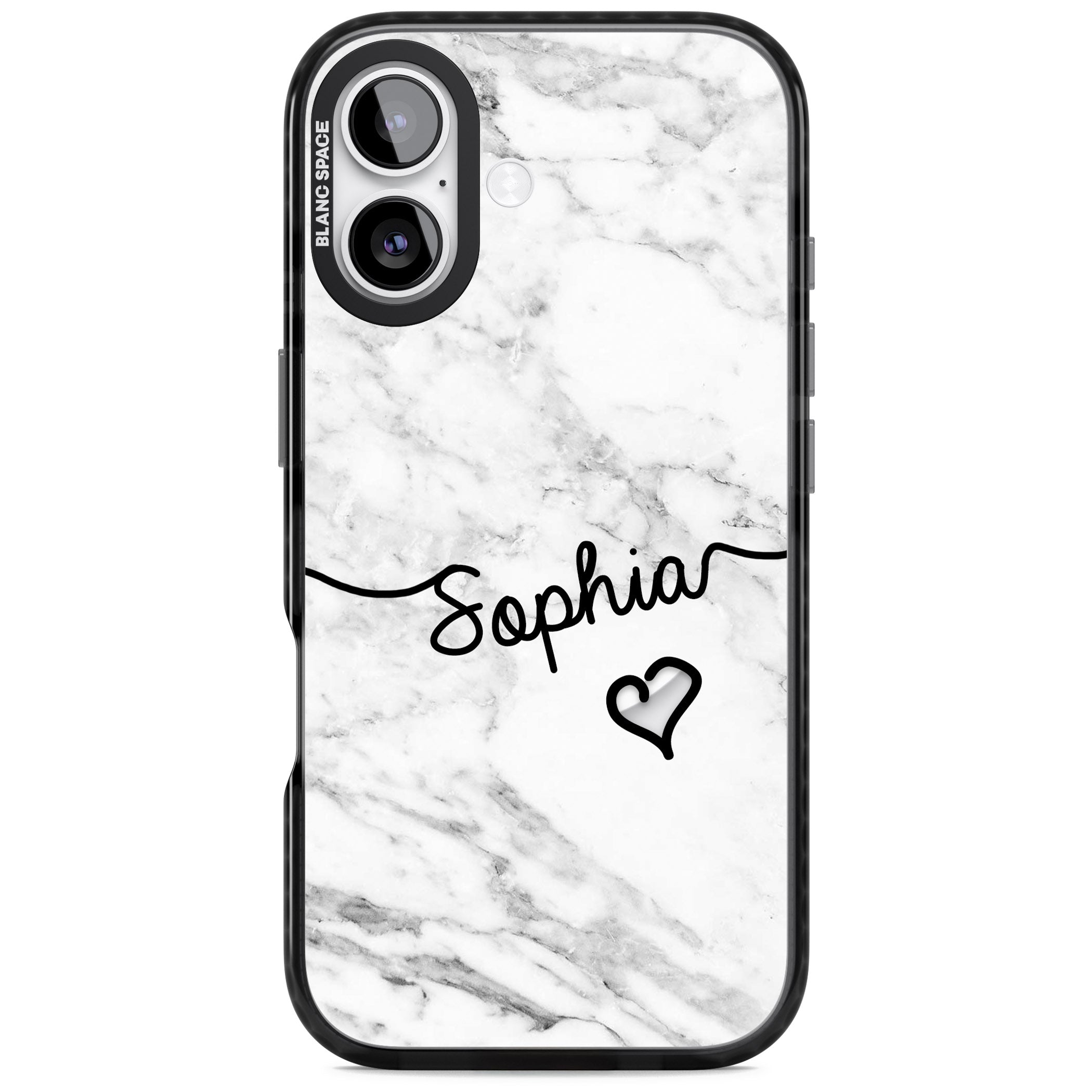 Personalised White Marble Heart iPhone 17 Impact Pro Black Phone Case