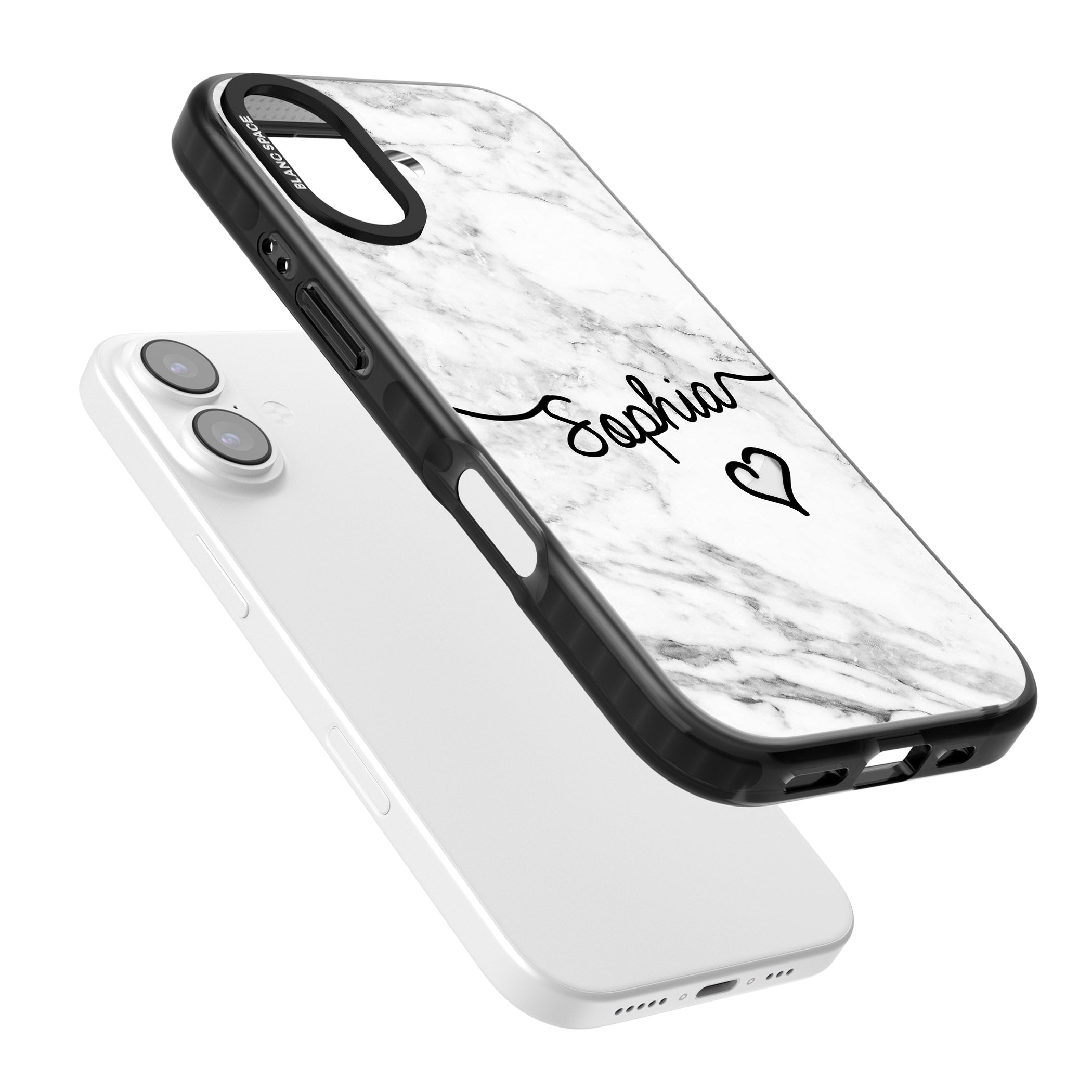 Personalised White Marble Heart iPhone 17 Impact Pro Black Phone Case Colours