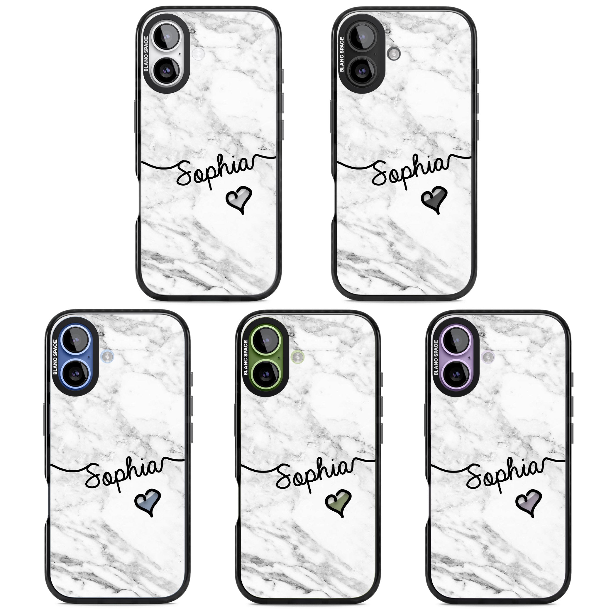 Personalised White Marble Heart iPhone 17 Impact Pro Black Phone Case APT Impact Protection